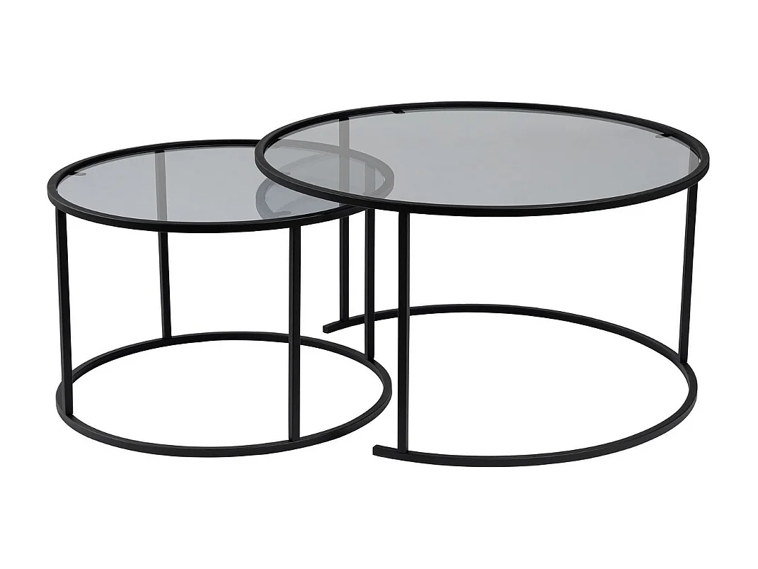 Set van 2 ronde, inschuifbare salontafels met glazen blad D80 cm – AURUM