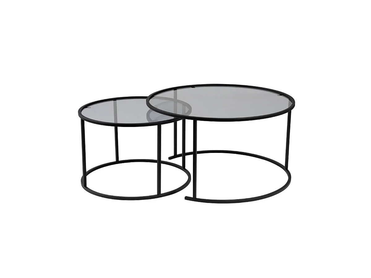 Lot de 2 tables basses gigognes rondes avec plateau en verre D80 cm - AURUM