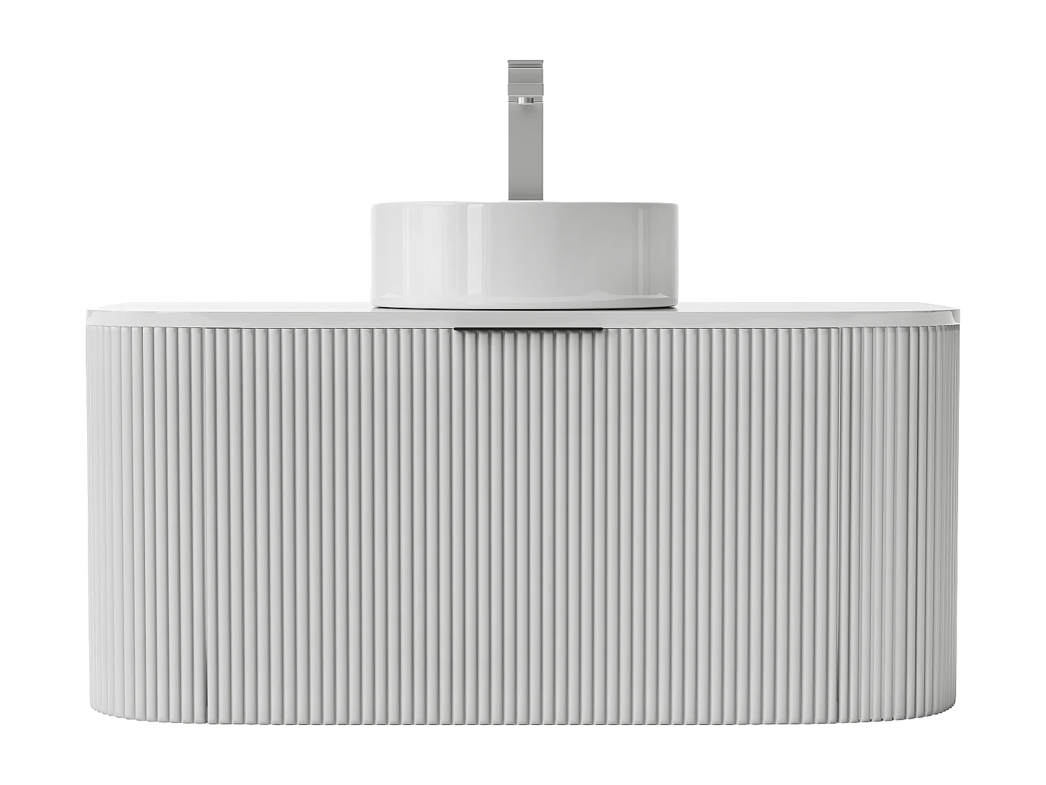 Waschbeckenunterschrank hängend mit Aufsatzwaschbecken – Streifenoptik – Weiß matt – 100 cm – LOMERI