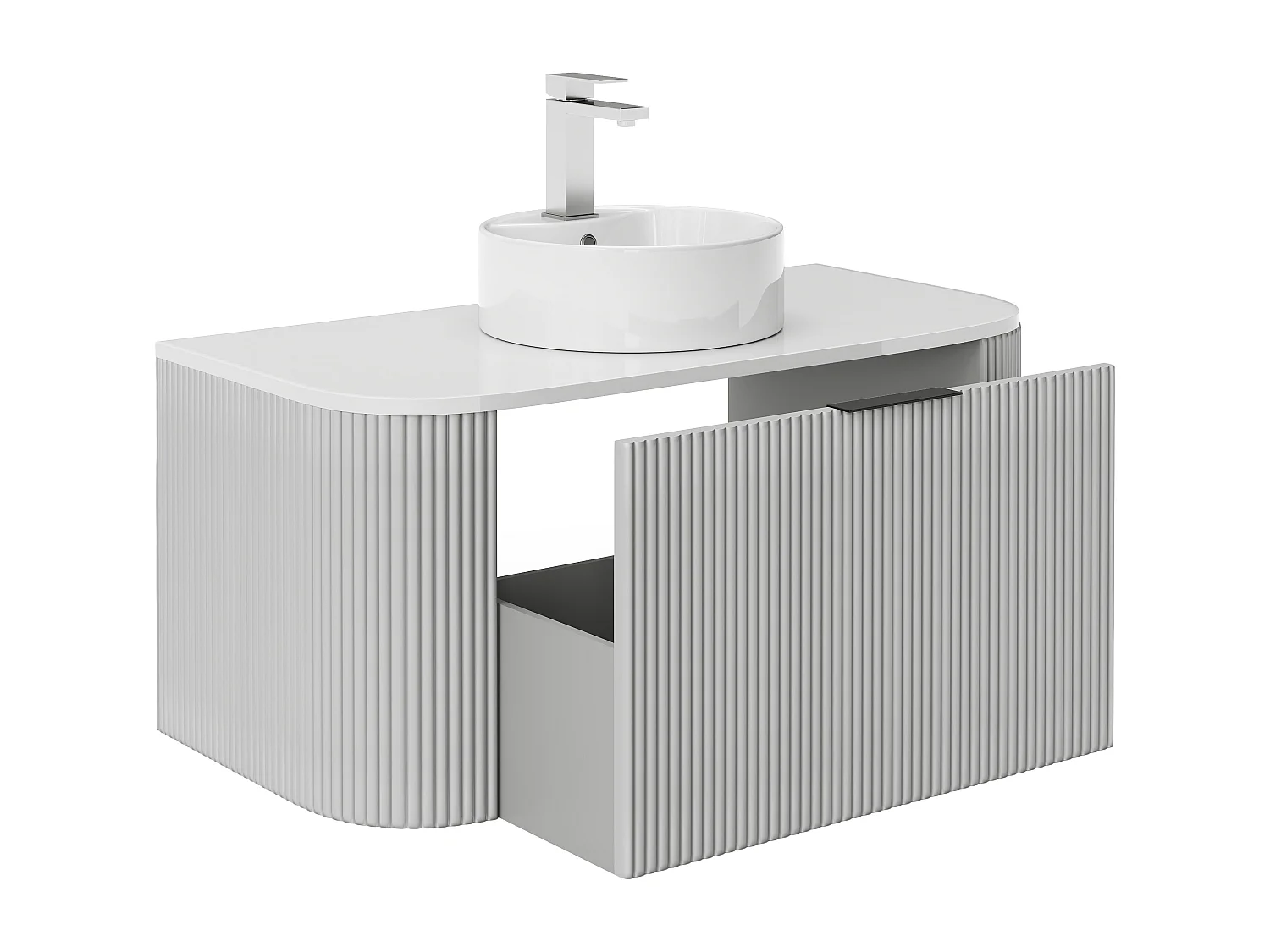 Waschbeckenunterschrank hängend mit Aufsatzwaschbecken – Streifenoptik – Weiß matt – 100 cm – LOMERI