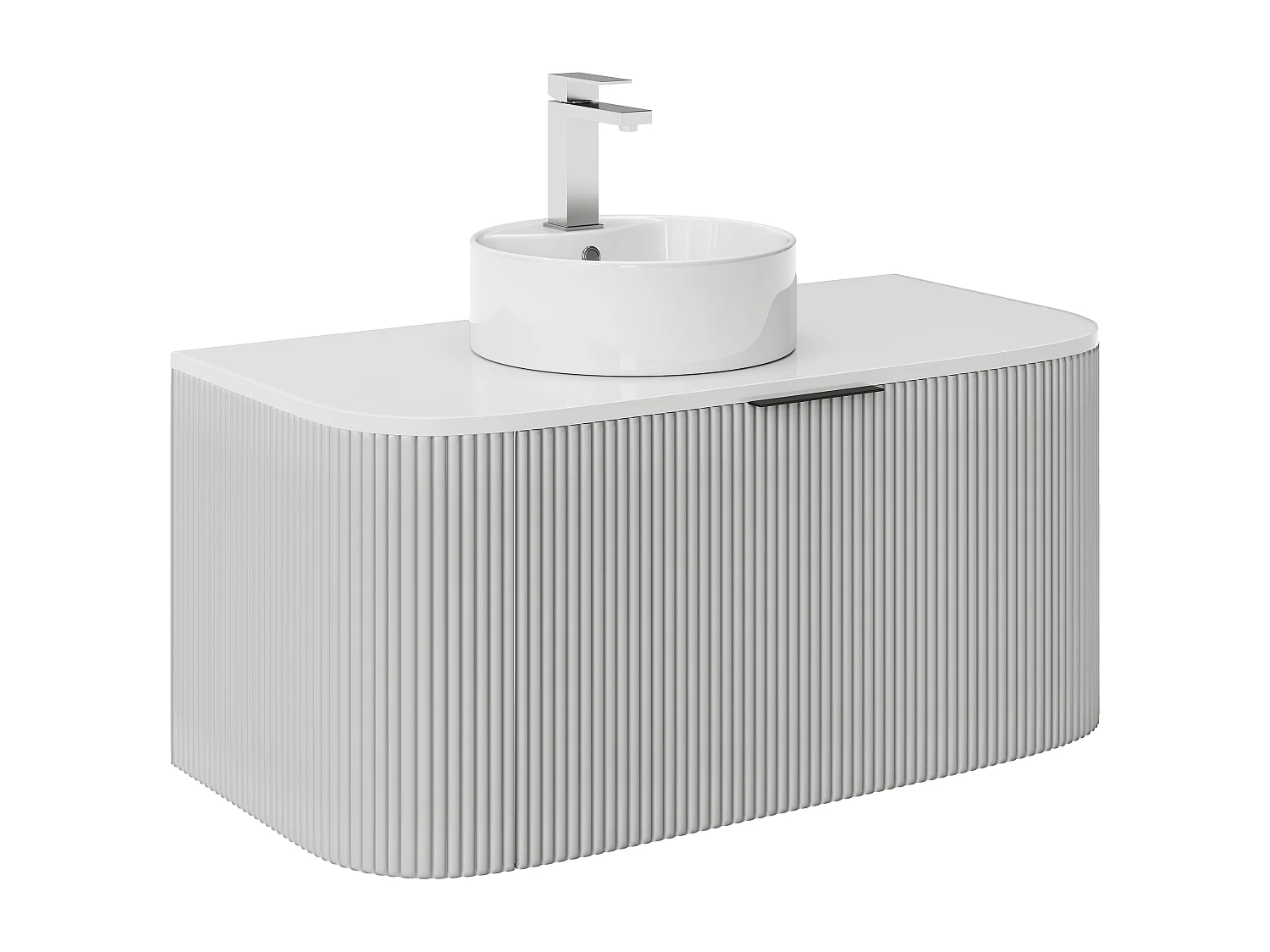 Waschbeckenunterschrank hängend mit Aufsatzwaschbecken – Streifenoptik – Weiß matt – 100 cm – LOMERI