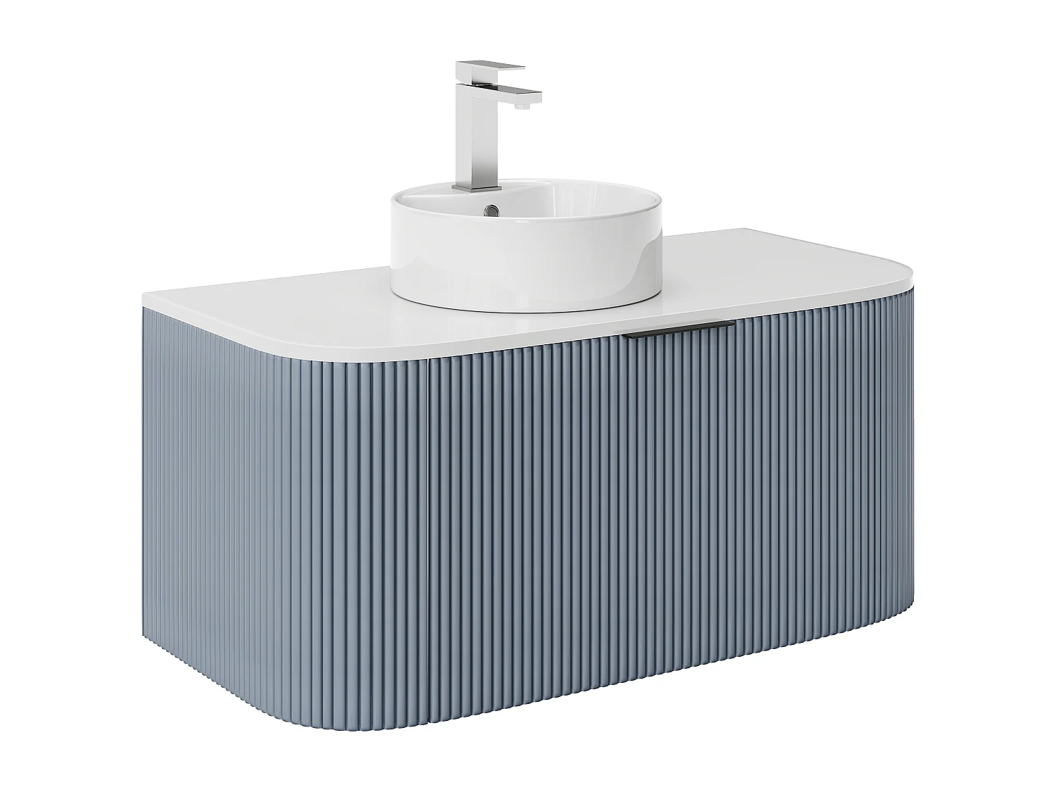 Waschbeckenunterschrank hängend mit Aufsatzwaschbecken – Streifenoptik – Blau matt – 100 cm – LOMERI