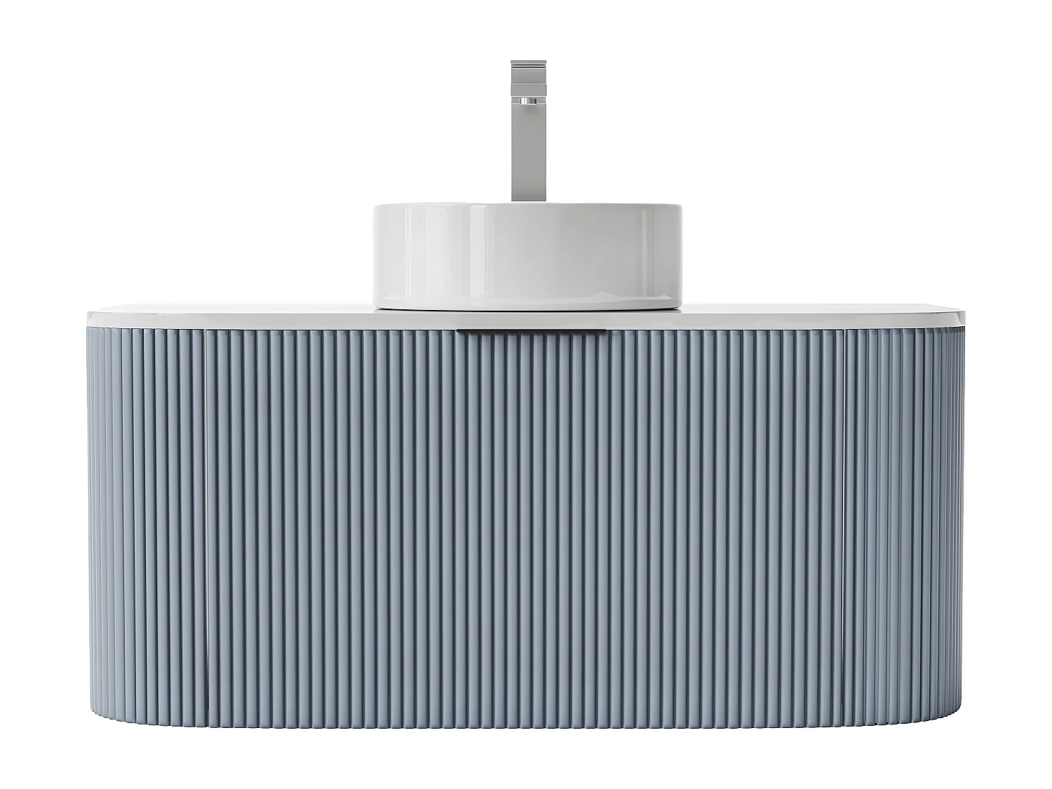 Waschbeckenunterschrank hängend mit Aufsatzwaschbecken – Streifenoptik – Blau matt – 100 cm – LOMERI