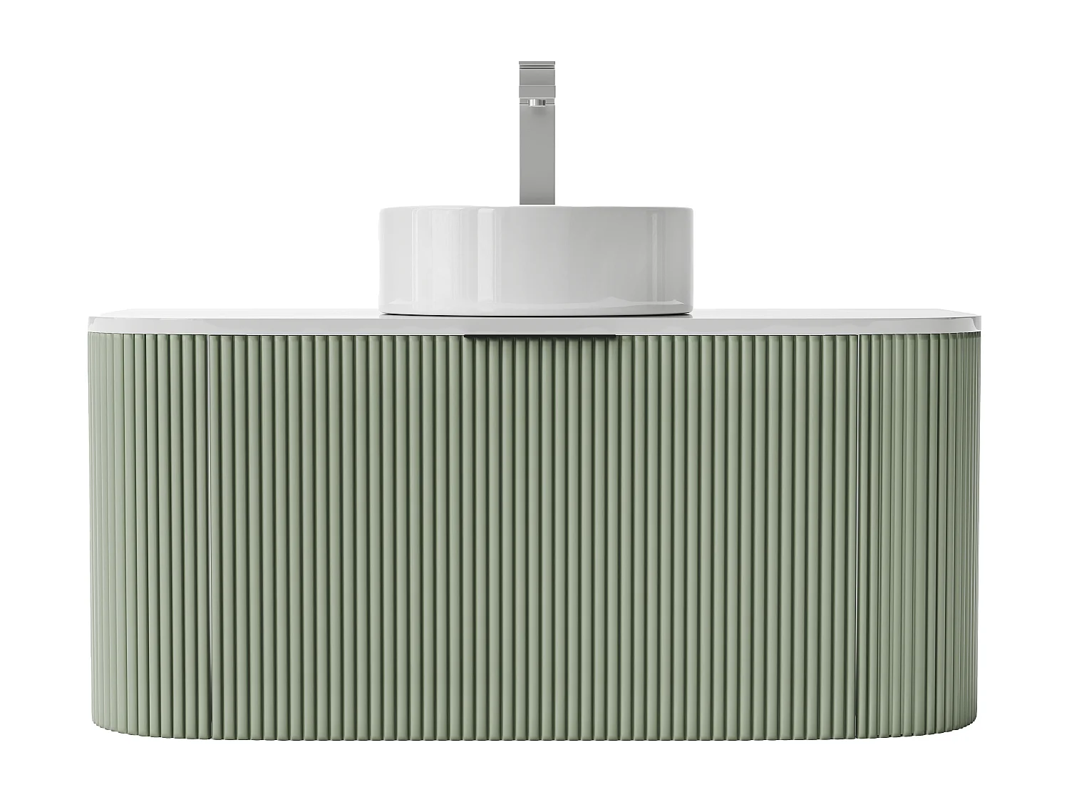 Podwieszana szafka łazienkowa prążkowana z umywalką nablatową i kranem – Matowa zieleń – 100 cm – LOMERI