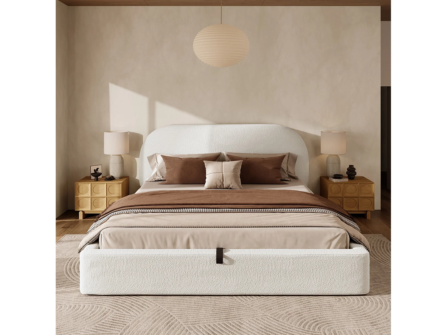 Lit capitonné, lit double, 180 x 200 cm, lit réglable hydrauliquement, sommier à lattes, tête de lit et grand espace de rangement, tête de lit rembourrée, beige
