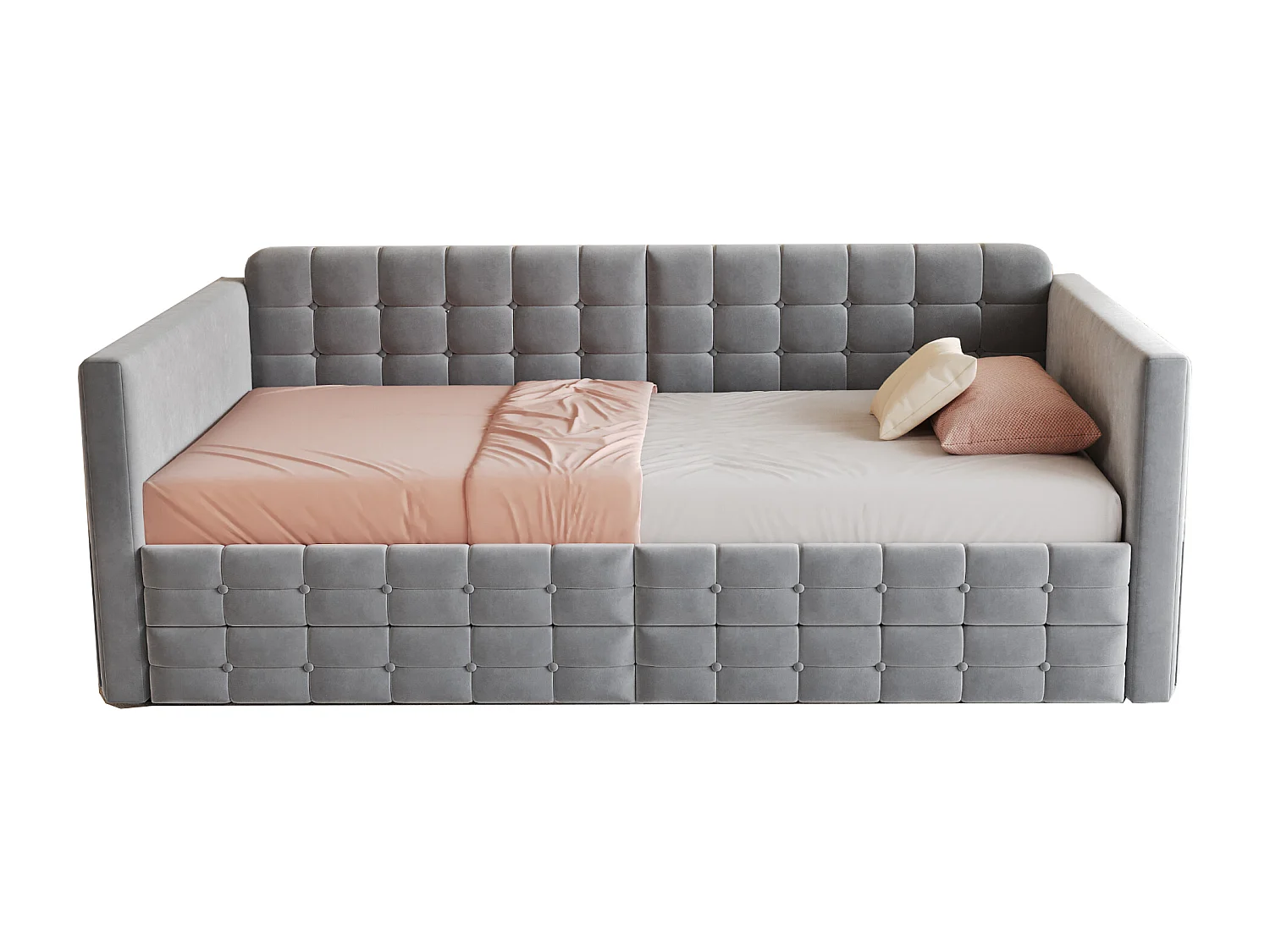 Canapé-lit capitonné pour enfant - 90 x 190 cm - avec 2 tiroirs -  velours - gris