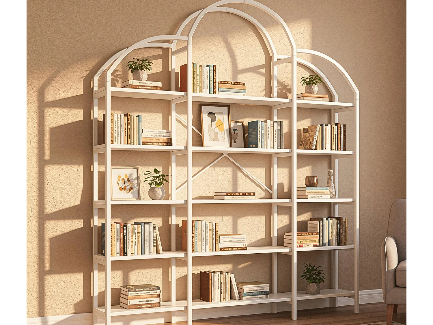 Modernes Metallregal 170×26×190 cm - Wolkenform - 5 Aufbewahrungsebenen - weiß