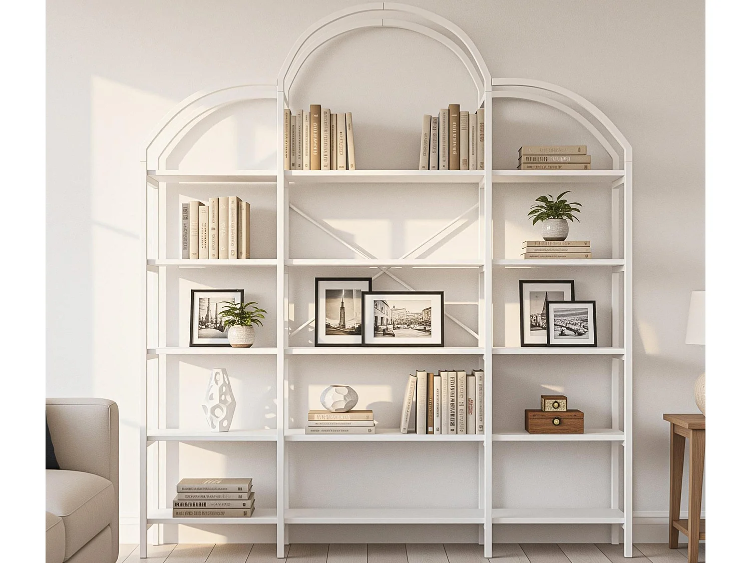 Modernes Metallregal 170×26×190 cm - Wolkenform - 5 Aufbewahrungsebenen - weiß