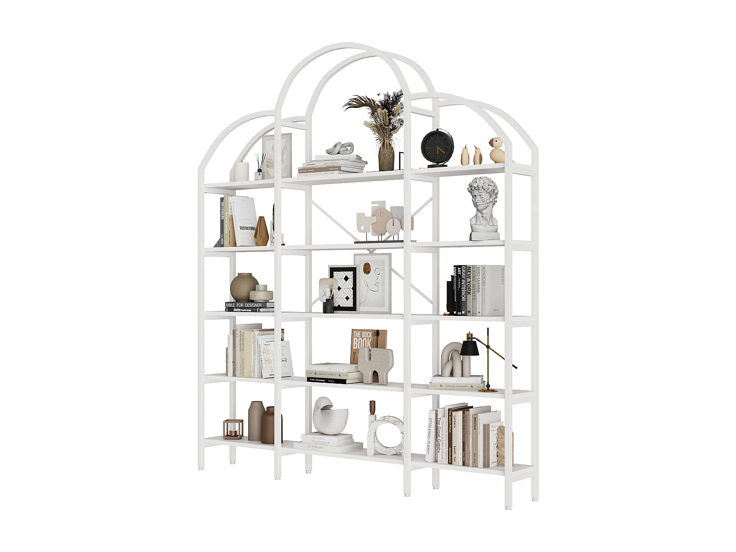 Modernes Metallregal 170×26×190 cm - Wolkenform - 5 Aufbewahrungsebenen - weiß