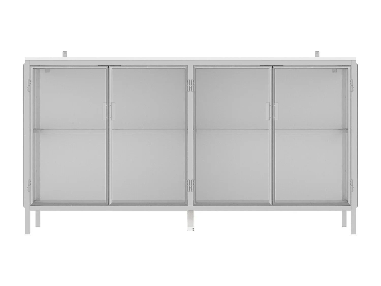 Buffet de Salon en verre avec 4 Portes, Vitrine de Collection à Lumières LED Tricolores, Bureau et Salon, 140x40x75, Blanc