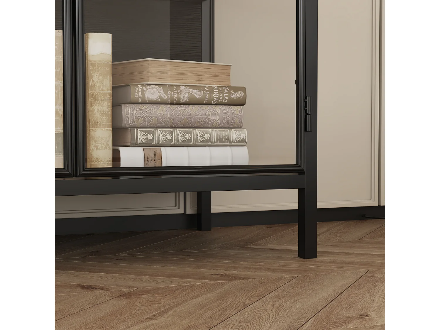 Buffet de Salon en verre avec 4 Portes, Vitrine de Collection à Lumières LED Tricolores, Bureau et Salon, 140x40x75, Noir