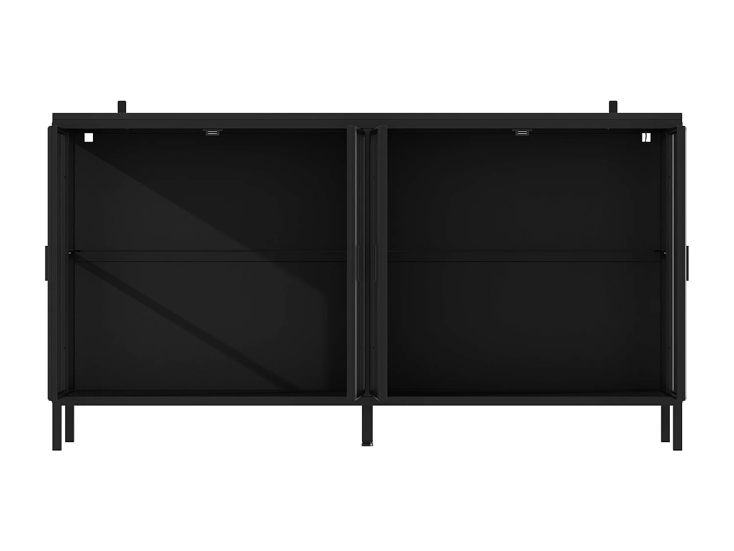 Buffet de Salon en verre avec 4 Portes, Vitrine de Collection à Lumières LED Tricolores, Bureau et Salon, 140x40x75, Noir
