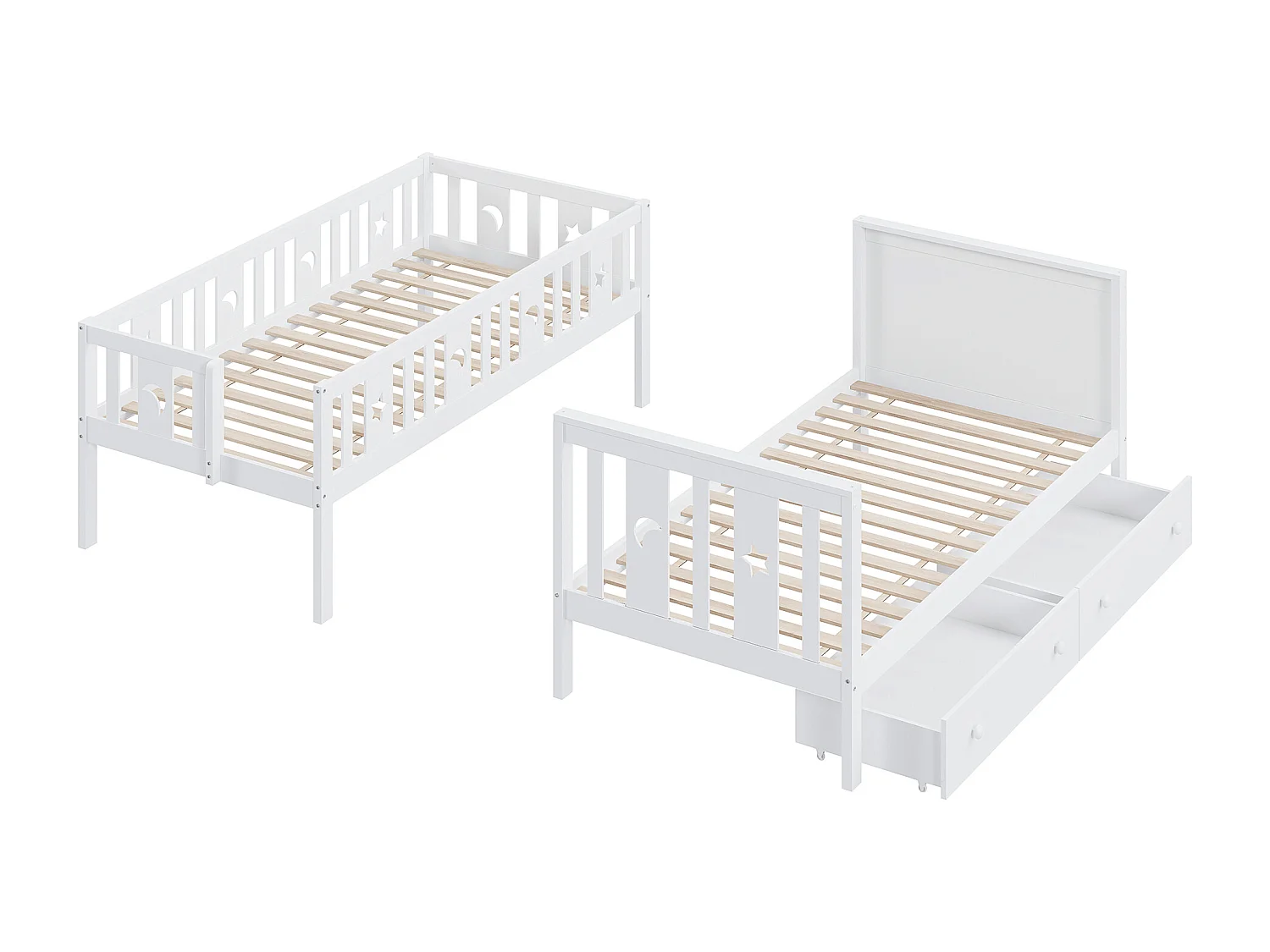 Lit superposés pour enfant - 2 x 90 x 200 cm - avec escalier de rangement + 2 tiroirs - bois - blanc
