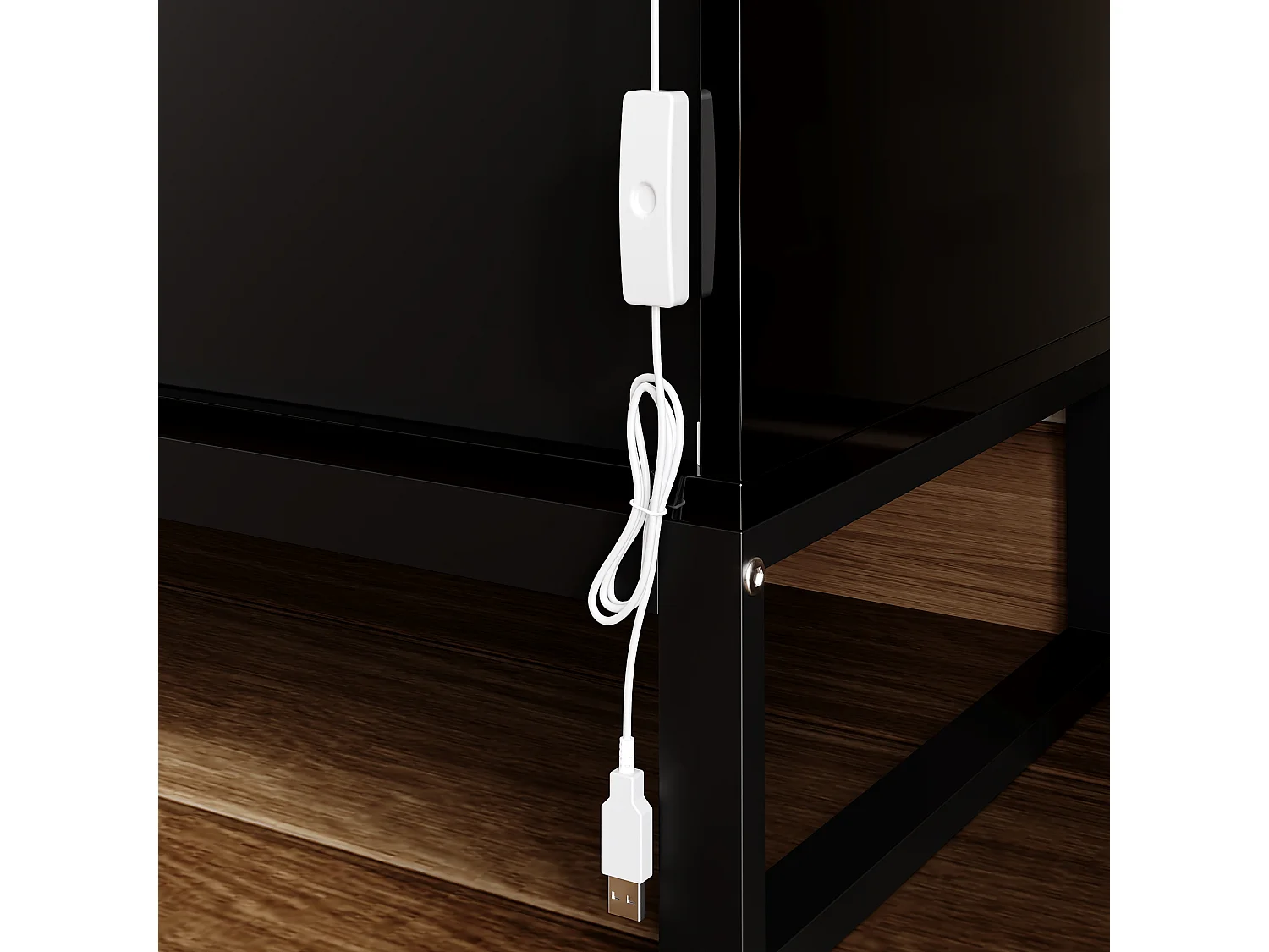 Vitrine avec 2 Porte en Verre et 1 Porte avce Aspect du Bois, Buffet de Cuisine avec Lumière LED, Salon, 120x41x95, Noir