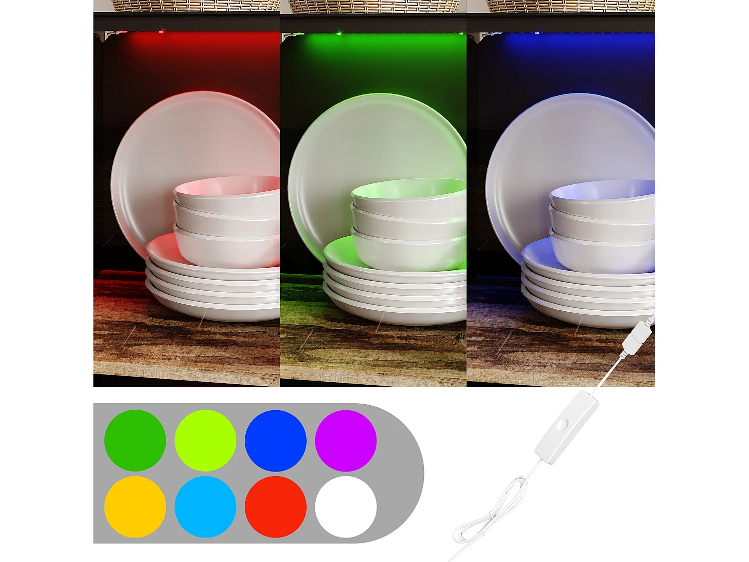 Vitirne à Lumière LED, Buffet avec 2 Portes en Verre et 1 Porte avec Aspect du Bois, Salon, 120x41x95, Noir Brillant