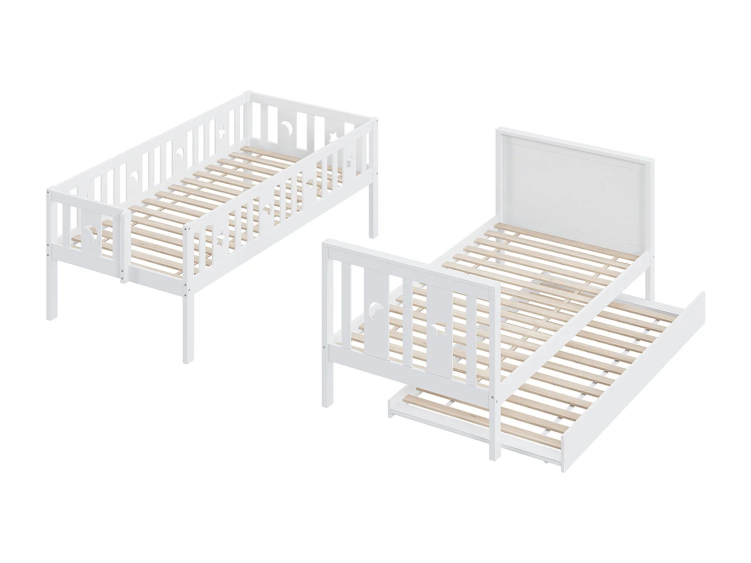 Lit superposé pour enfant - 2 x 90 x 200 cm - avec lit gigogne 90 x 190 cm + escalier de rangement - bois - blanc