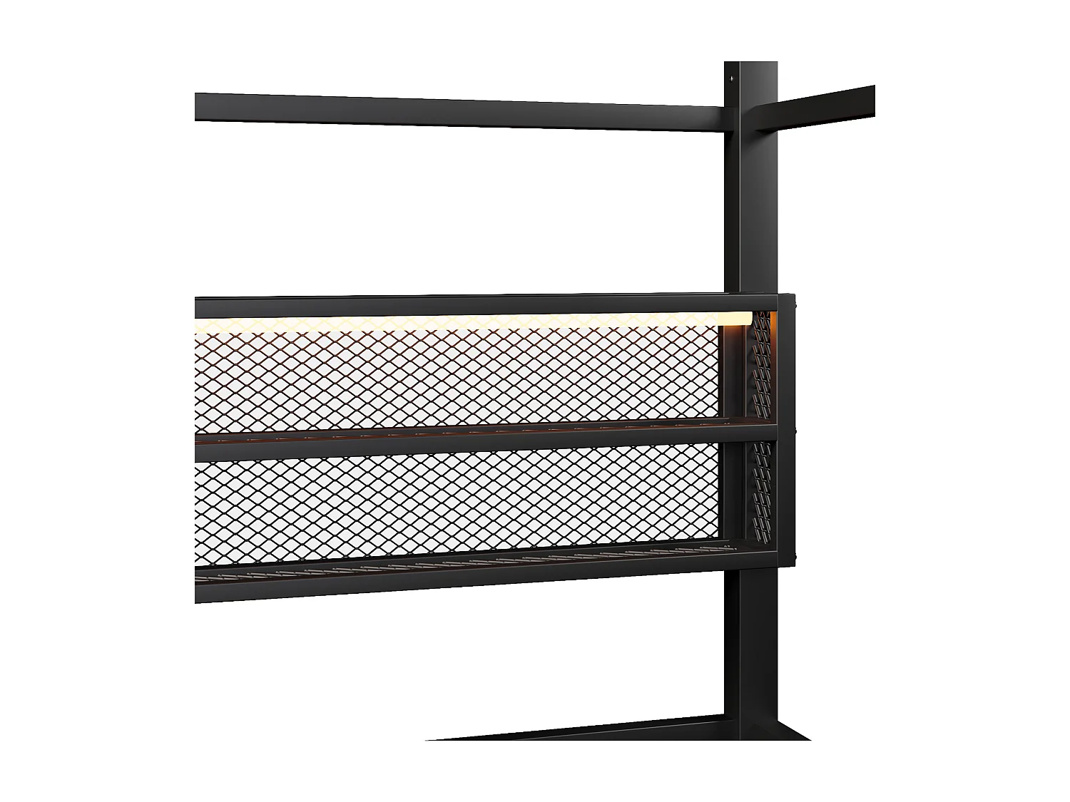 Lit plateforme en forme de maison pour enfant - 90 x 200 cm - avec barrière + Leds + rangement - métal - noir