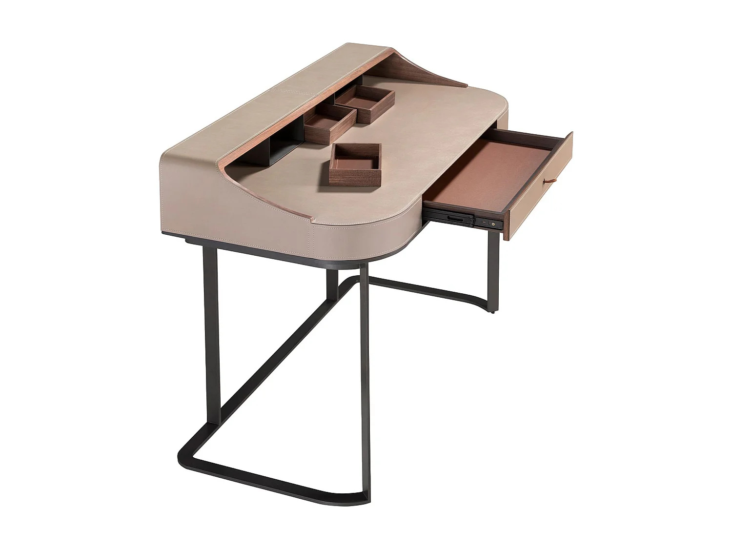 Schminktisch aus Kunstleder, Nussbaum und grauem Stahl 3279 ANGEL CERDA