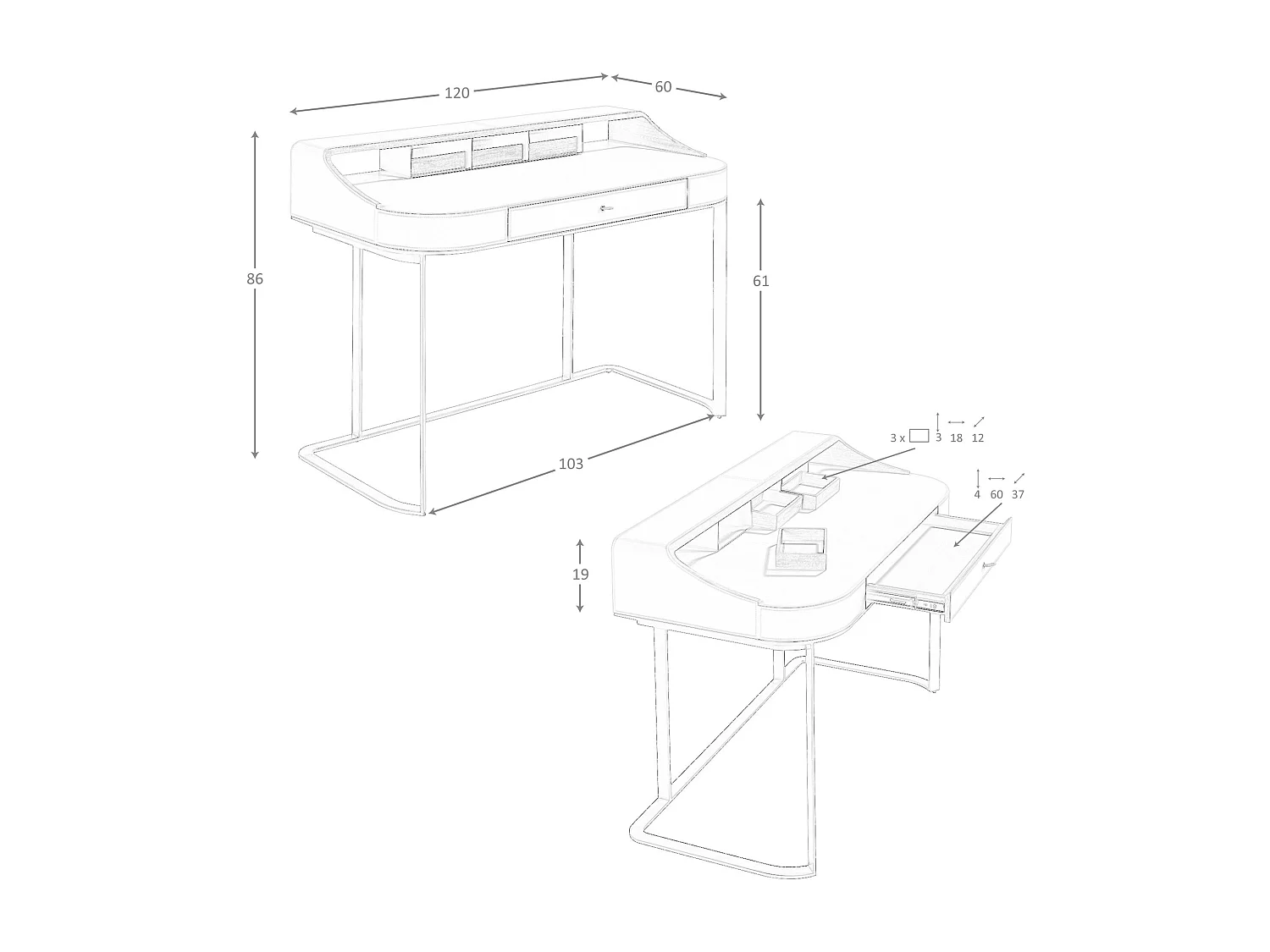 Schminktisch aus Kunstleder, Nussbaum und grauem Stahl 3279 ANGEL CERDA