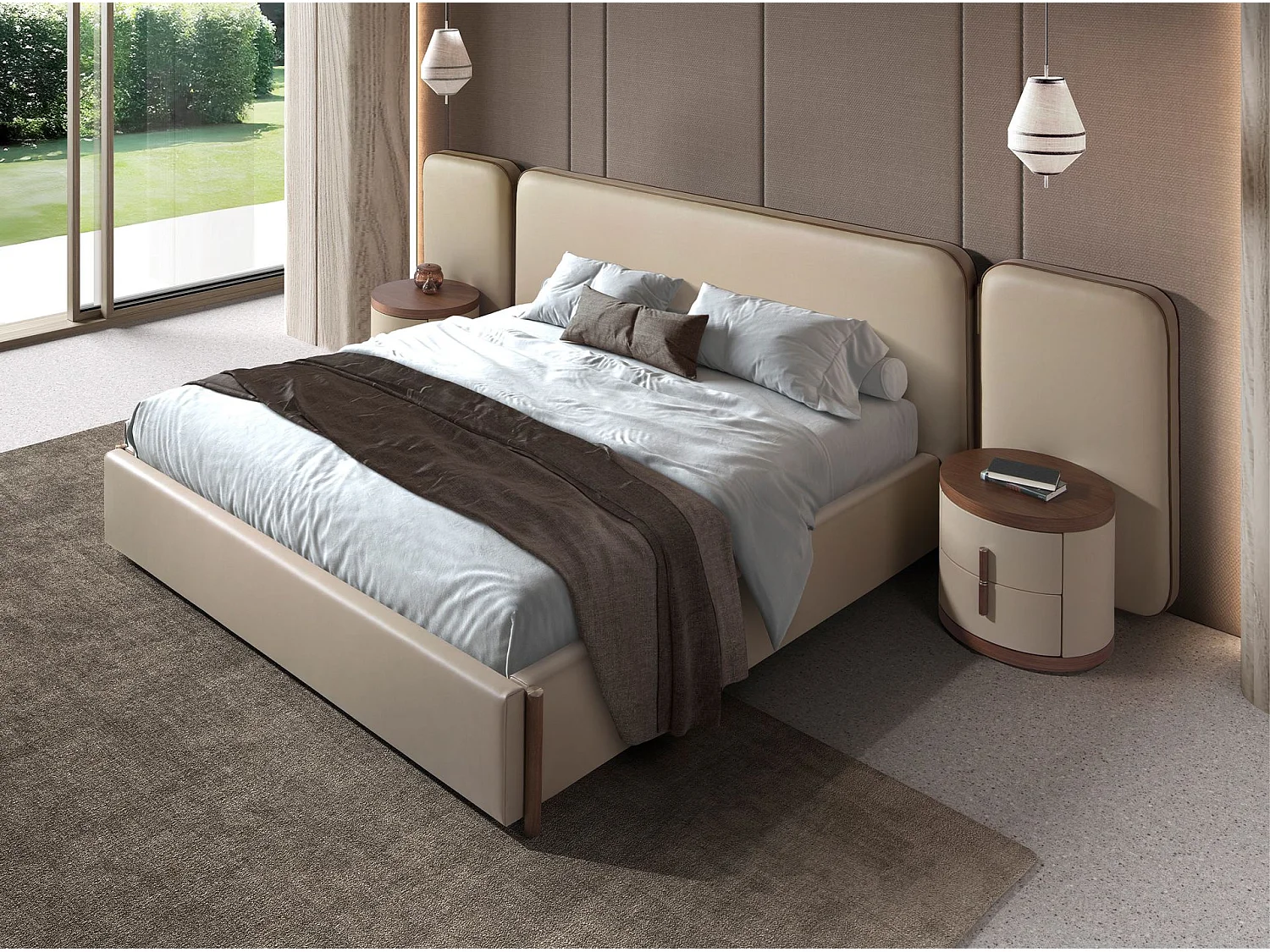 Nachttisch aus Kunstleder und Nussbaum 7219 ANGEL CERDA