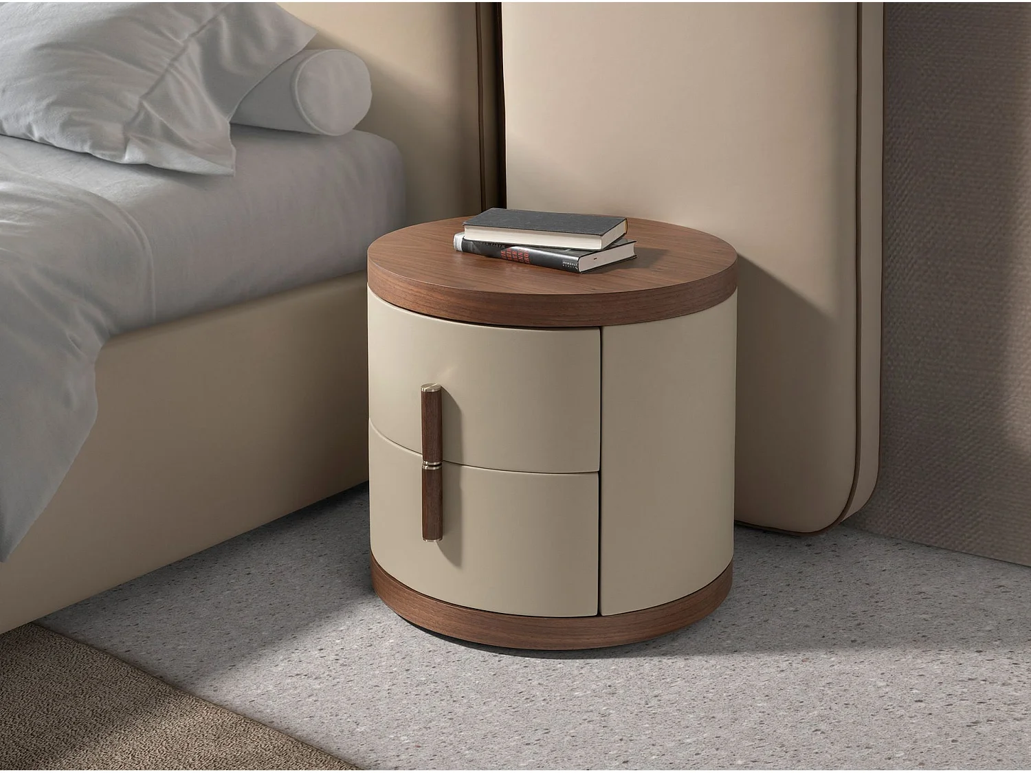 Table de chevet en simili cuir et noyer 7219 ANGEL CERDA