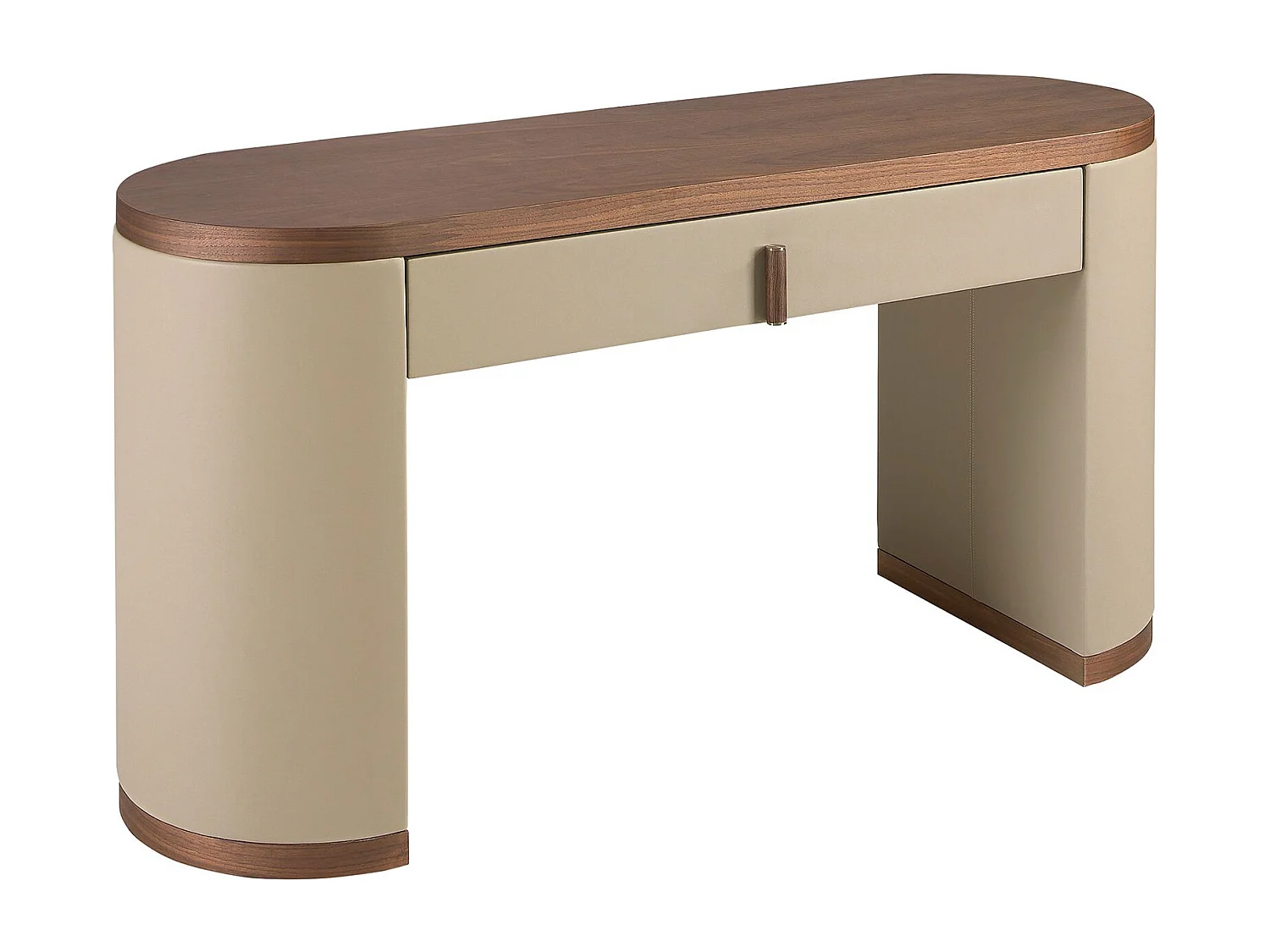 Schminktisch aus Kunstleder, Nussbaum und Holz mit visonfarbenem Kunstleder bezogen 7220 ANGEL CERDA