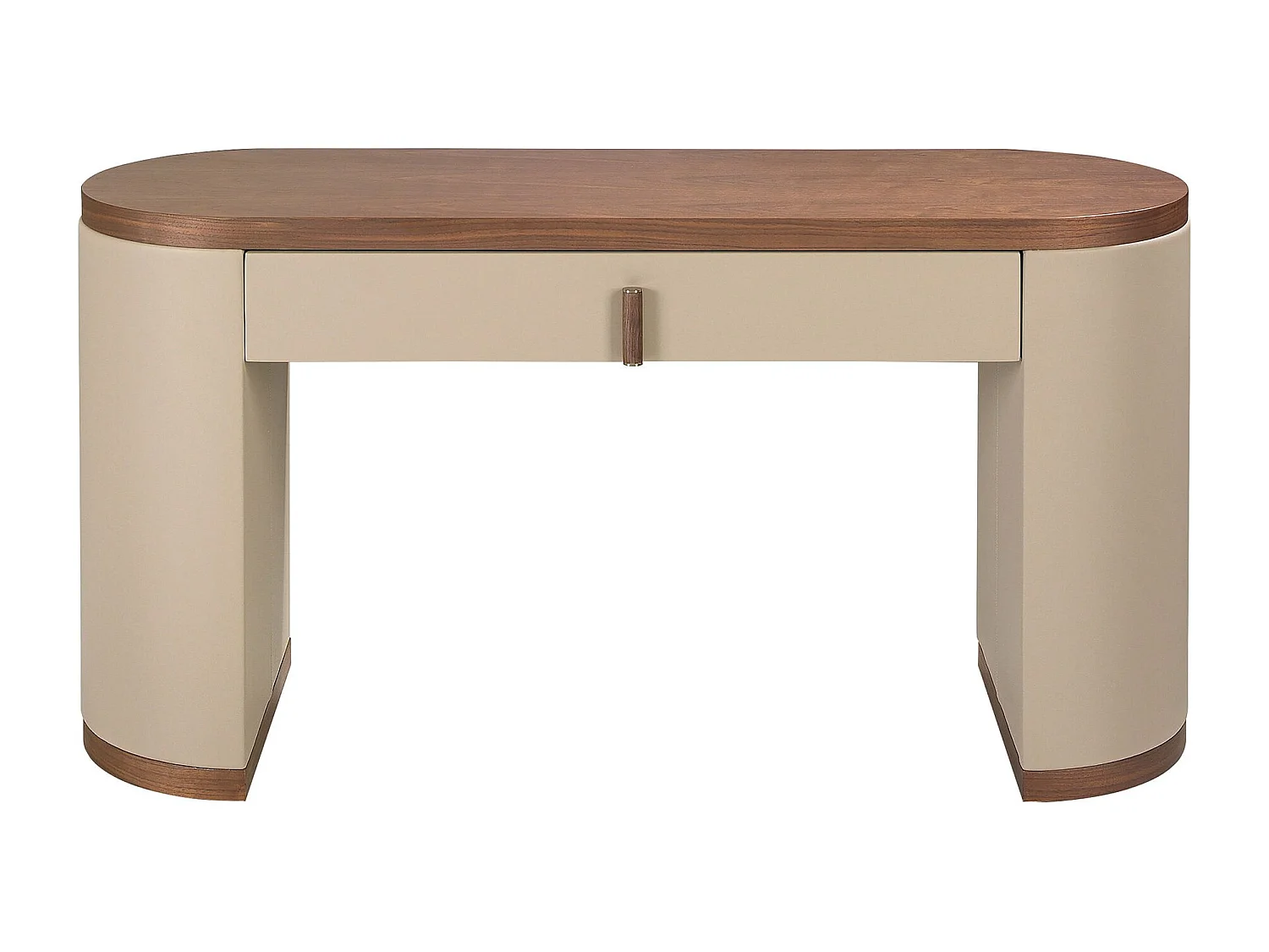 Schminktisch aus Kunstleder, Nussbaum und Holz mit visonfarbenem Kunstleder bezogen 7220 ANGEL CERDA