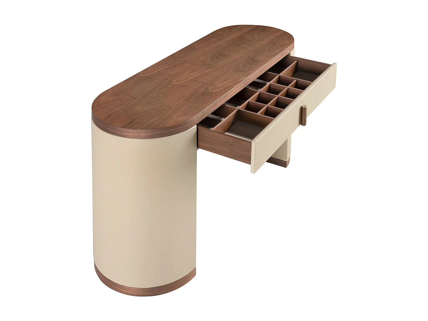 Schminktisch aus Kunstleder, Nussbaum und Holz mit visonfarbenem Kunstleder bezogen 7220 ANGEL CERDA