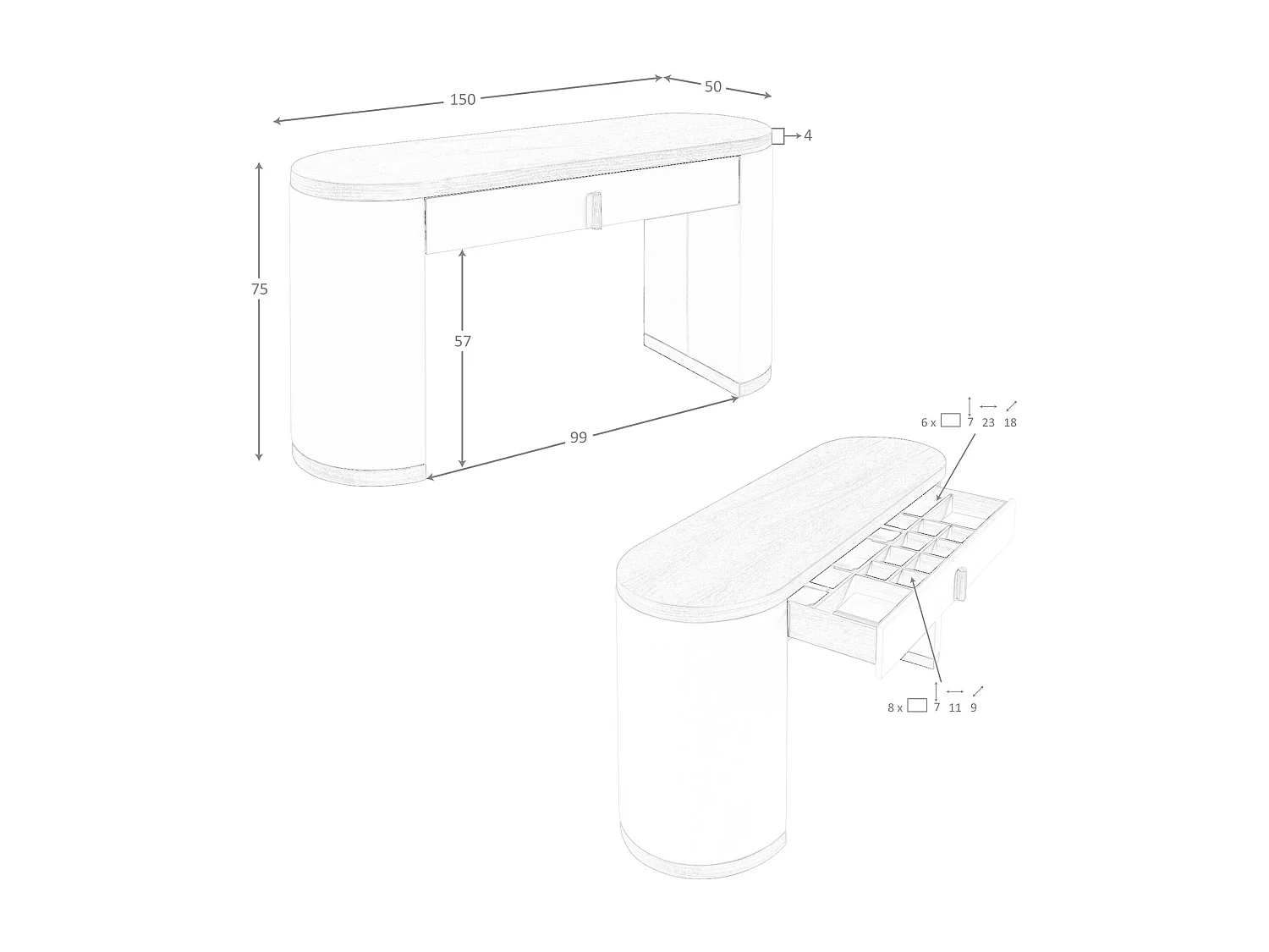 Schminktisch aus Kunstleder, Nussbaum und Holz mit visonfarbenem Kunstleder bezogen 7220 ANGEL CERDA