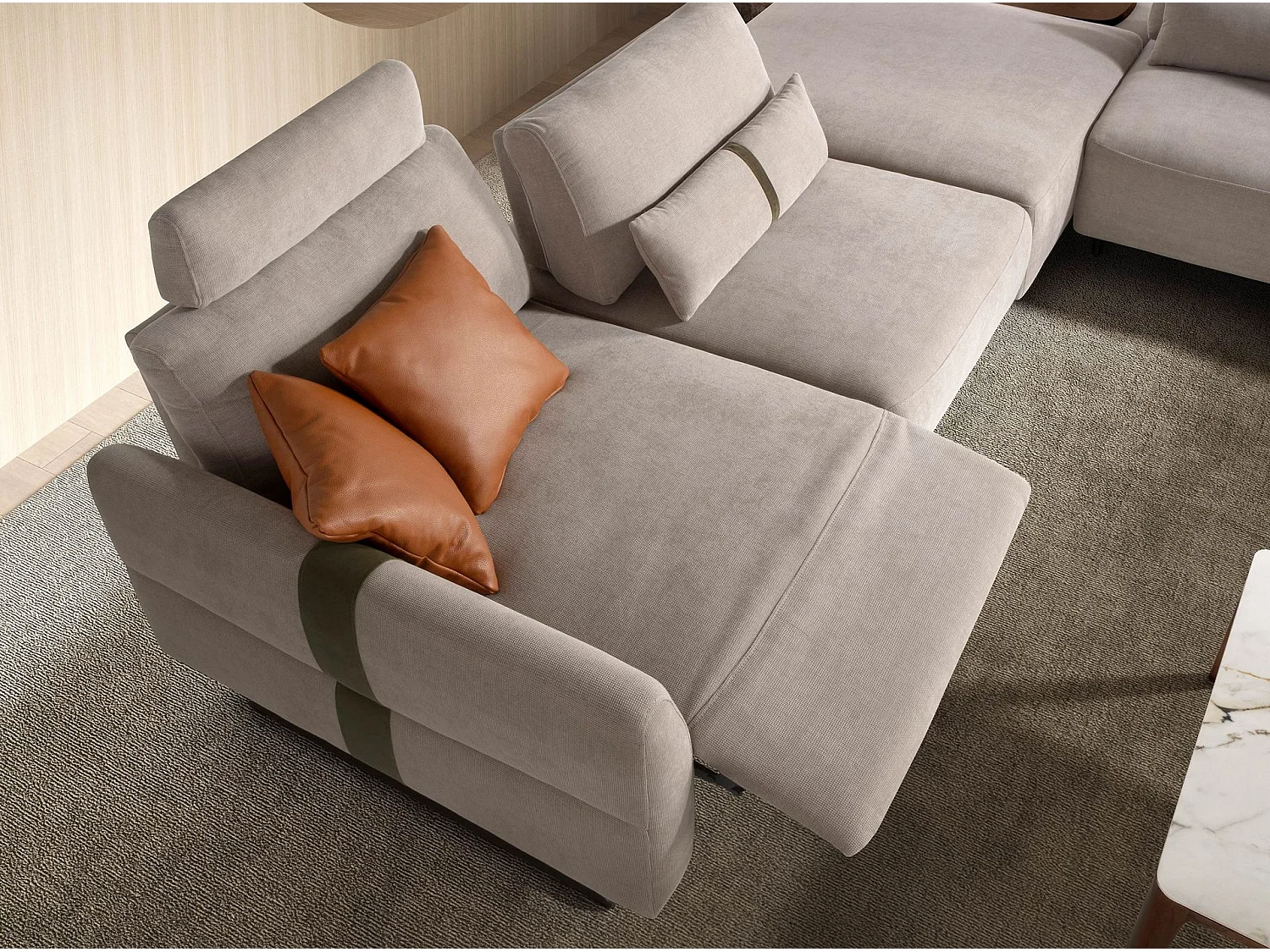 Modulaire relaxbank met chaise longue links, stof zandkleurig 6274 ANGEL CERDA