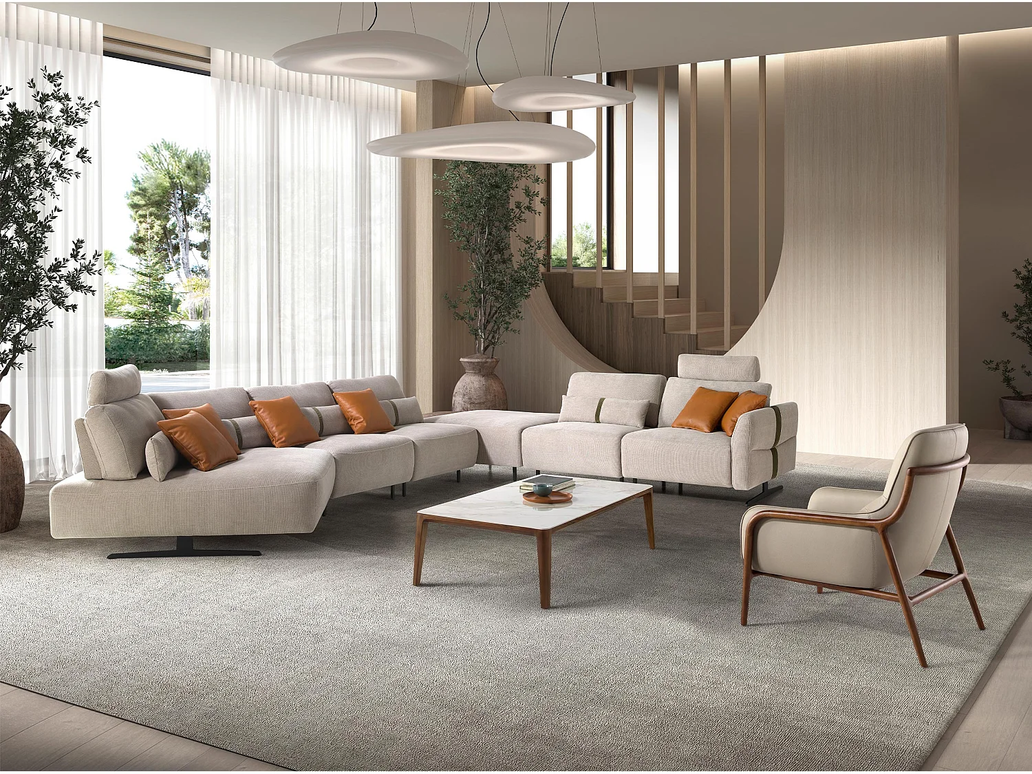 Canapé chaise longue relax modulable gauche tissu sable 6274 ANGEL CERDA