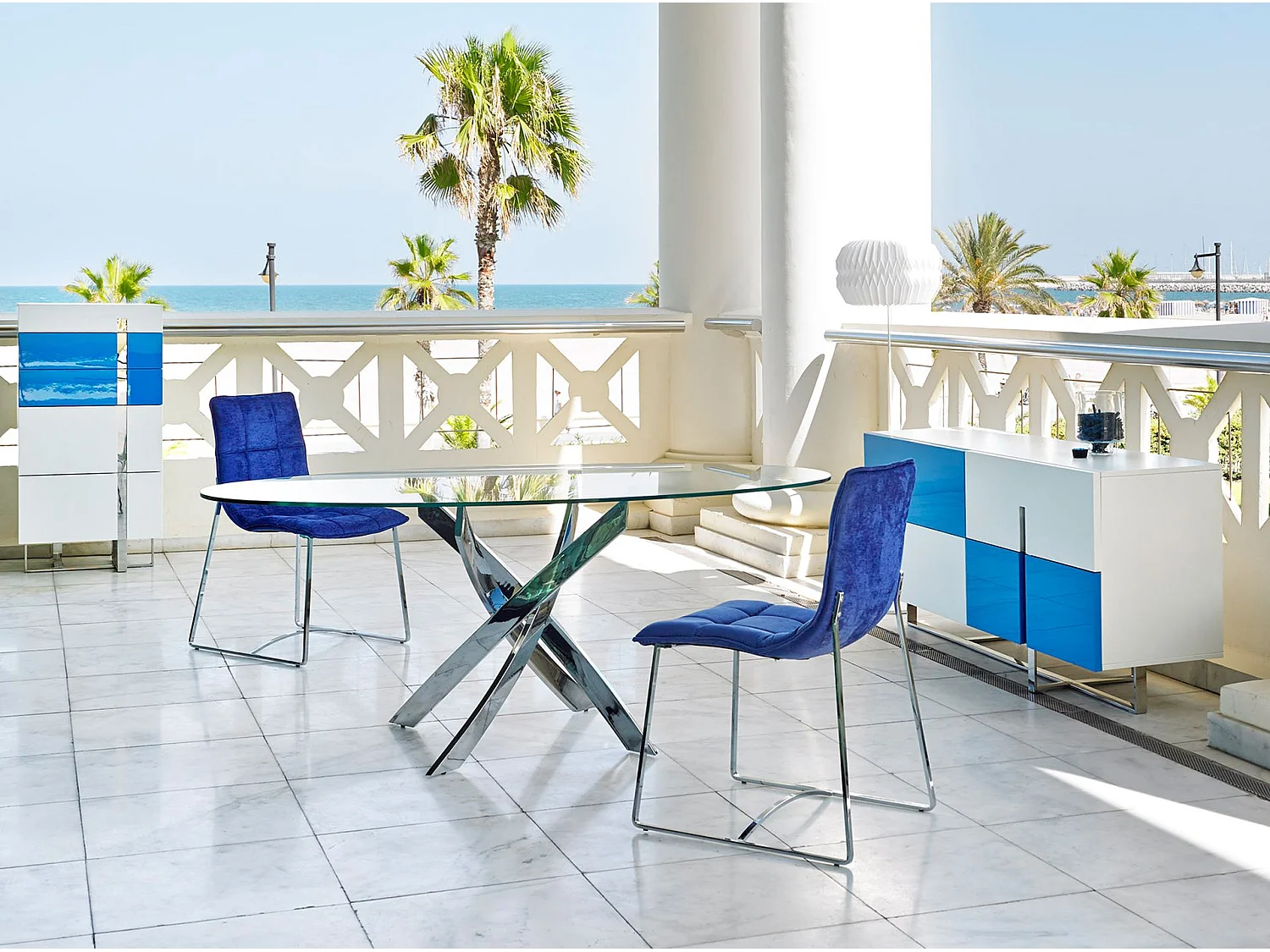 Tavolo da pranzo rotonda vetro temperato e acciaio cromato 1061-Ø100 ANGEL CERDA