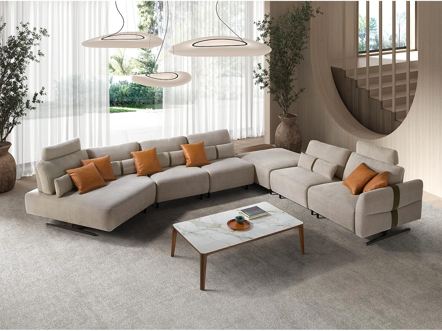 Modulares Relax-Sofa mit Chaiselongue rechts, Stoff in Sandfarbe 6273 ANGEL CERDA