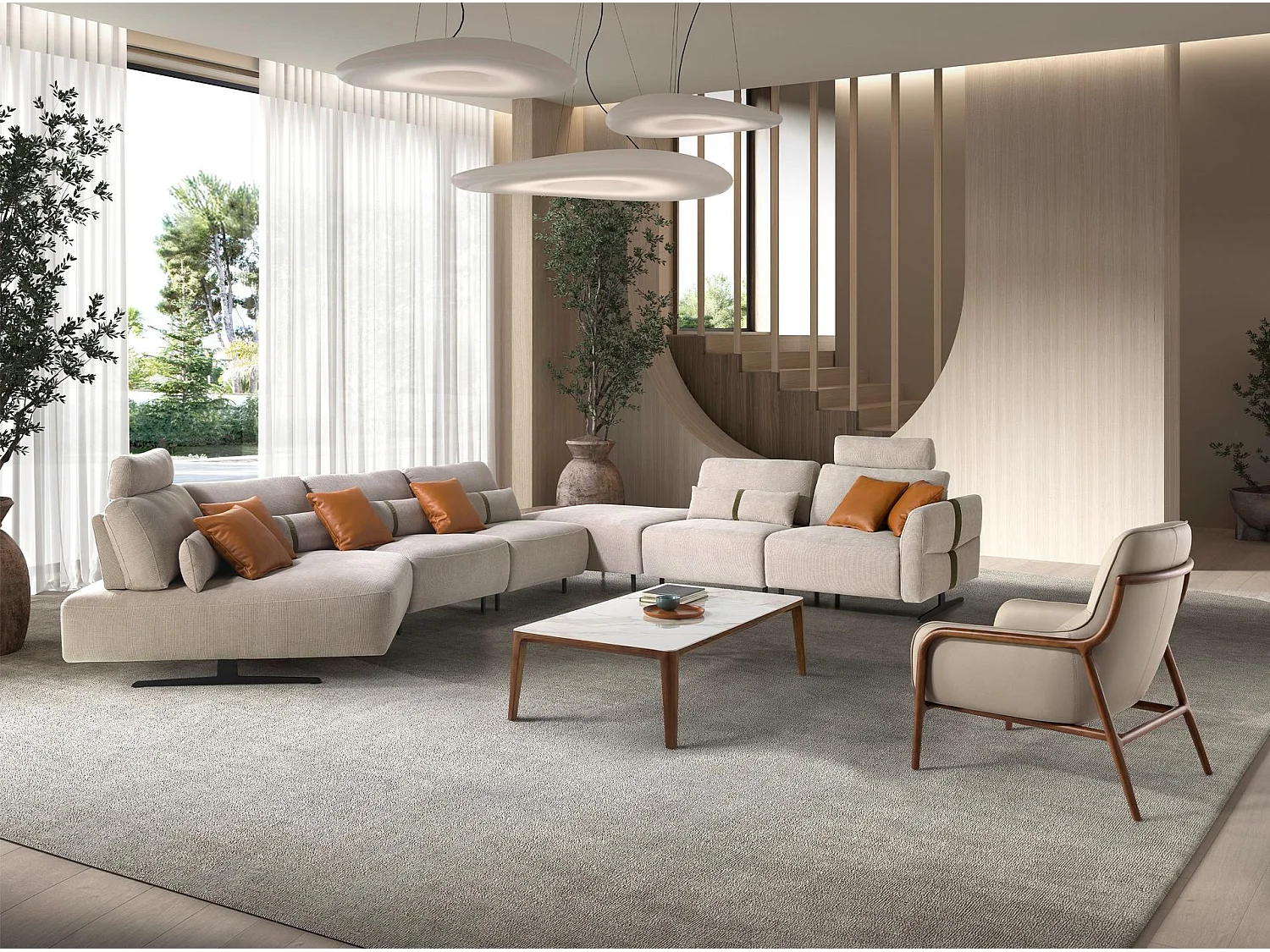 Canapé chaise longue relax modulable droit tissu sable 6273 ANGEL CERDA