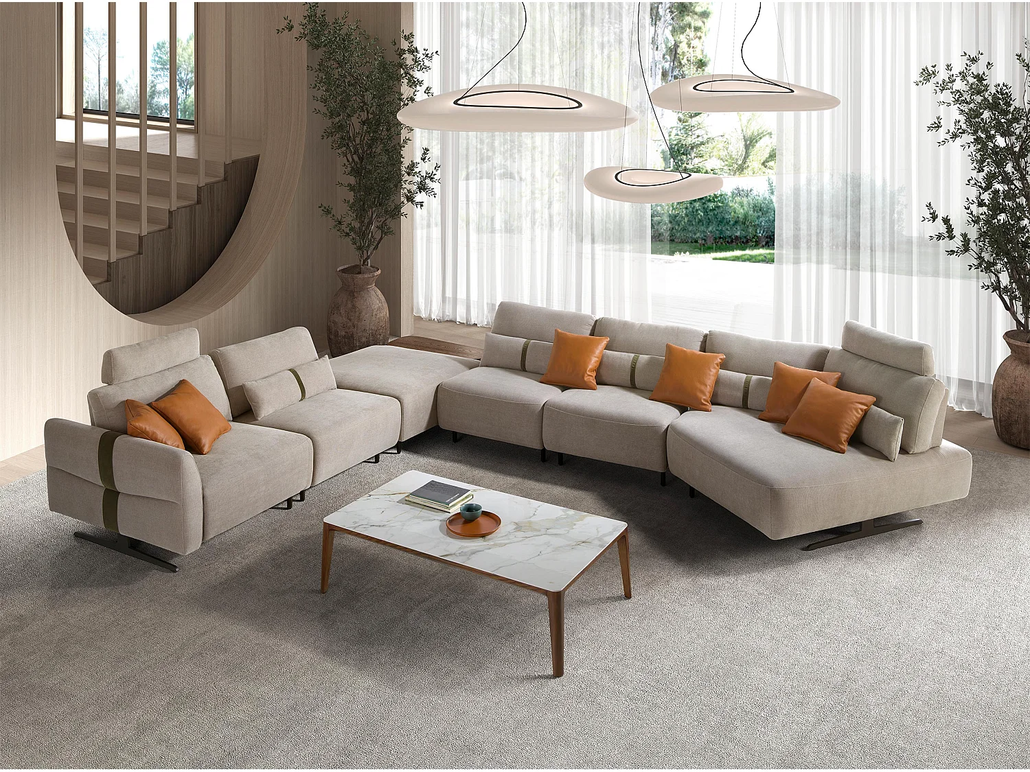 Canapé chaise longue relax modulable droit tissu sable 6273 ANGEL CERDA
