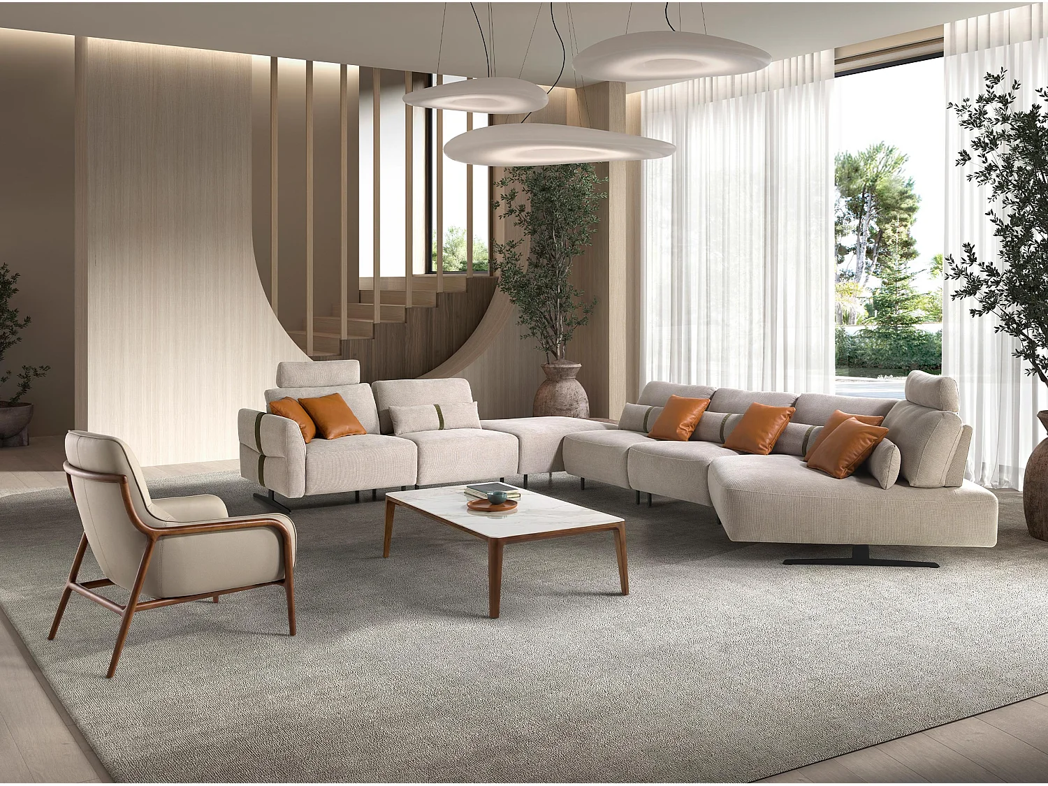 Canapé chaise longue relax modulable droit tissu sable 6273 ANGEL CERDA