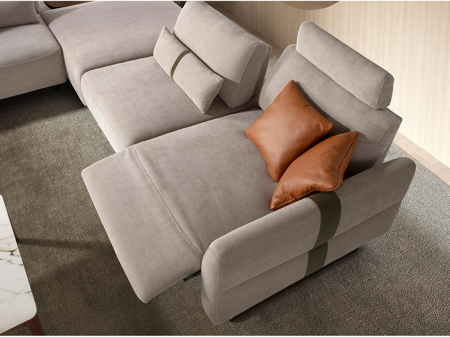 Canapé chaise longue relax modulable droit tissu sable 6273 ANGEL CERDA
