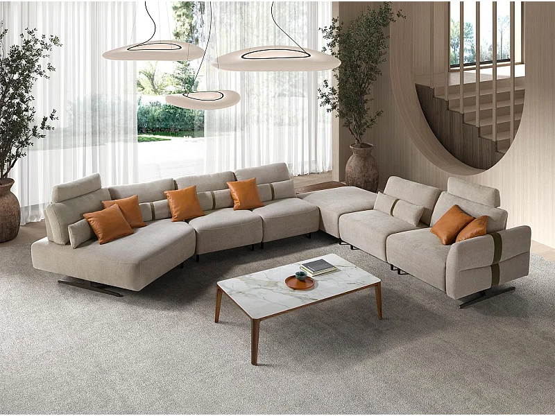 Modulares Relax-Sofa mit Chaiselongue rechts, Stoff in Sandfarbe 6273 ANGEL CERDA