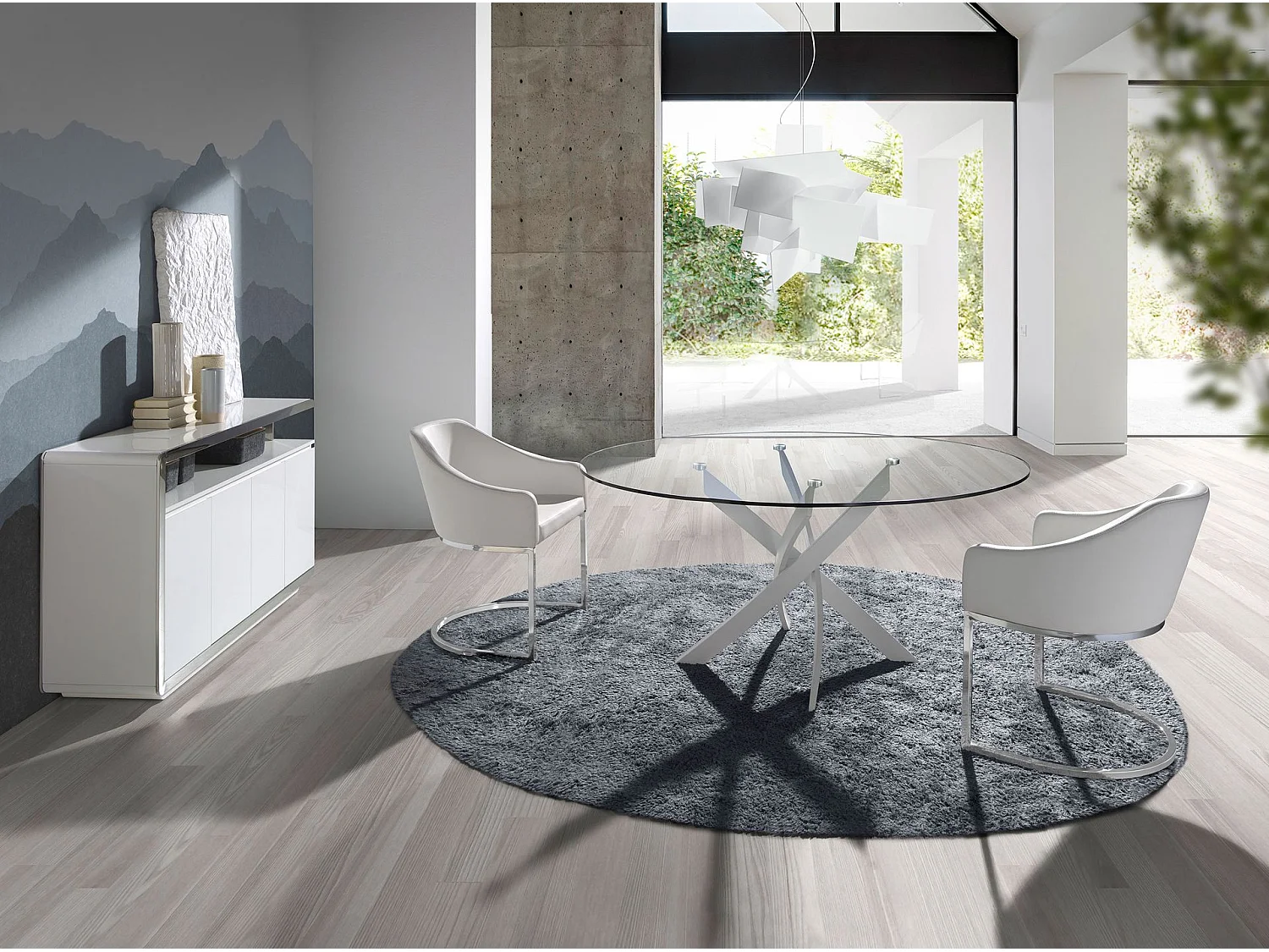 Tavolo da pranzo rotonda vetro temperato e acciaio bianco 1138-Ø100 ANGEL CERDA