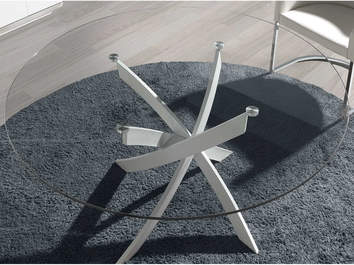 Tavolo da pranzo rotonda vetro temperato e acciaio bianco 1138-Ø100 ANGEL CERDA