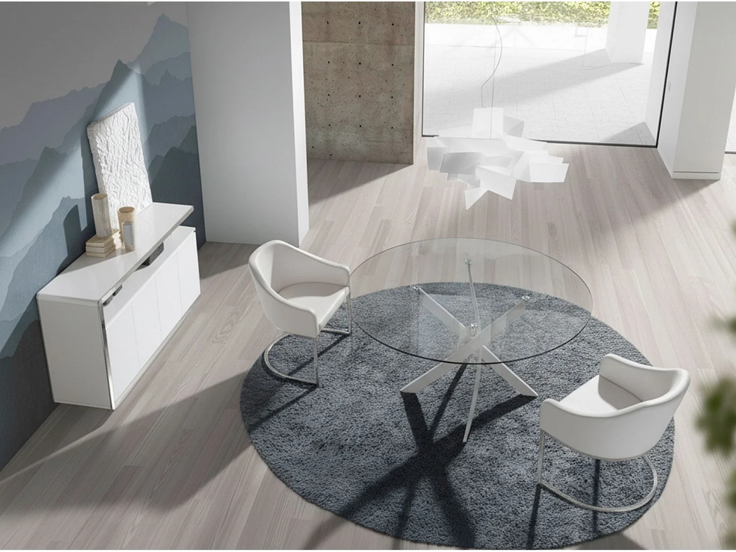 Tavolo da pranzo rotonda vetro temperato e acciaio bianco 1138-Ø100 ANGEL CERDA