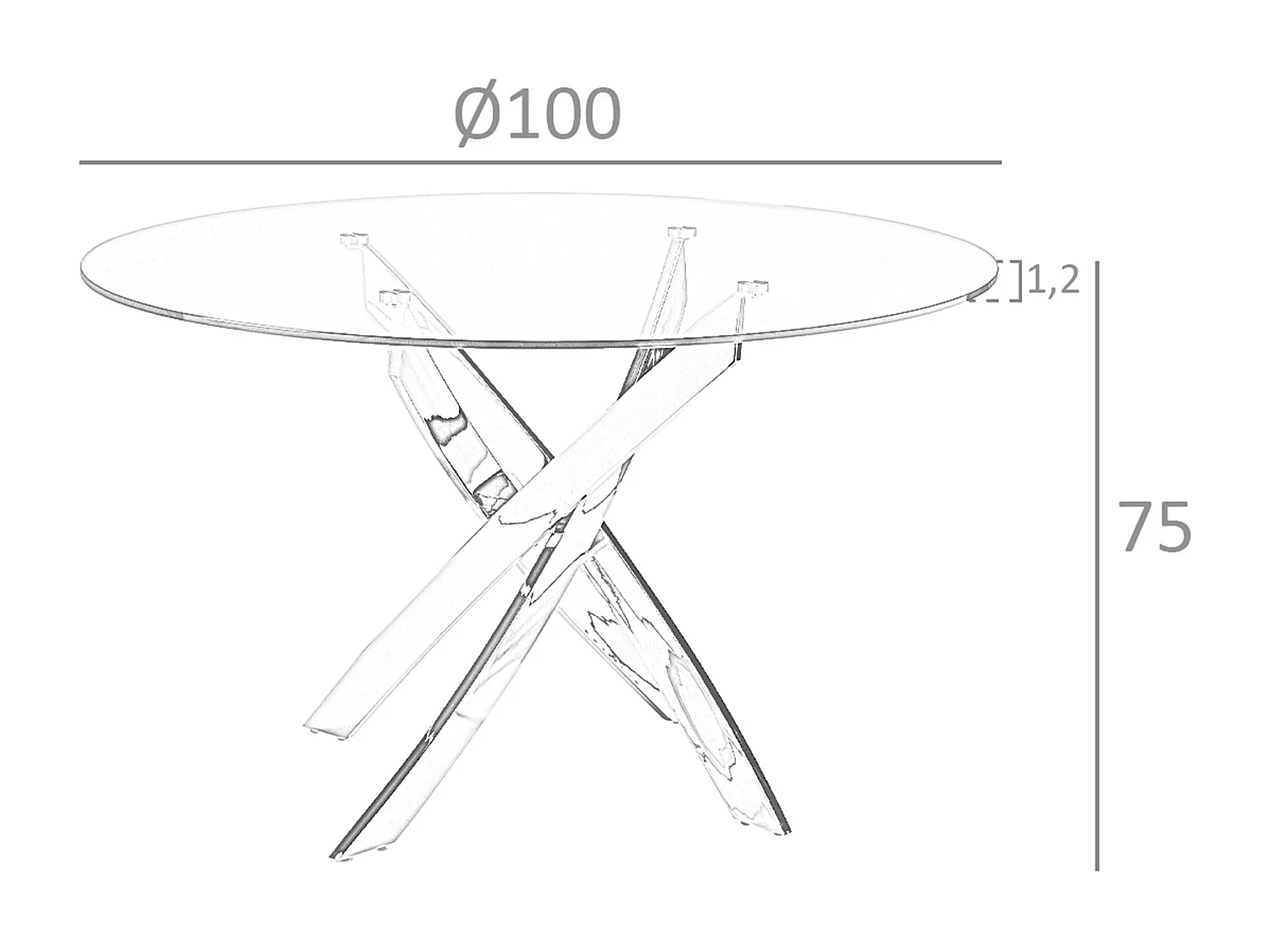 Tavolo da pranzo rotonda vetro temperato e acciaio bianco 1138-Ø100 ANGEL CERDA