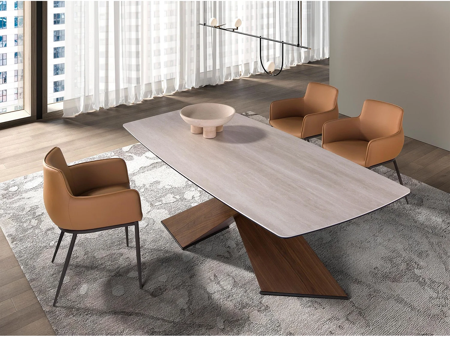 Table à manger ovale en marbre porcelainé et noyer 1175 ANGEL CERDA