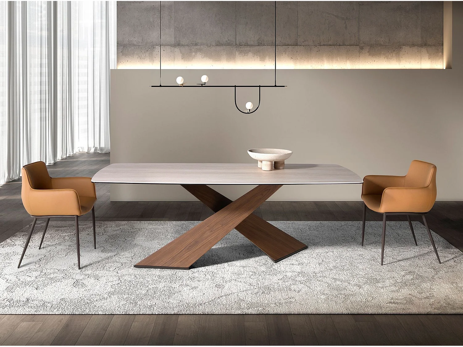 Table à manger ovale en marbre porcelainé et noyer 1175 ANGEL CERDA