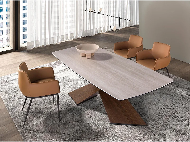 Table à manger ovale en marbre porcelainé et noyer 1175 ANGEL CERDA