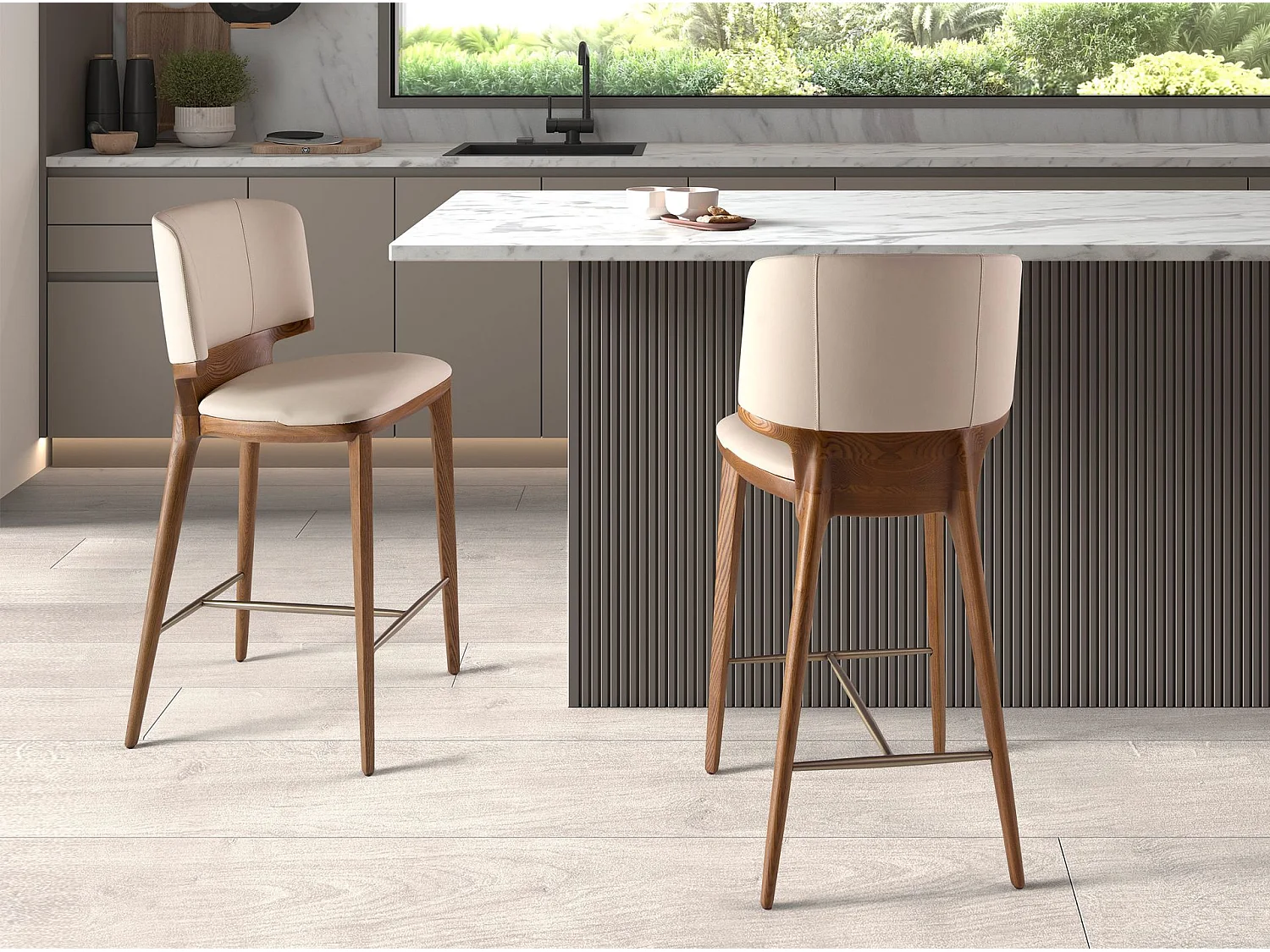 Taboret z ekoskóry w kolorze kremowym 4208 ANGEL CERDA