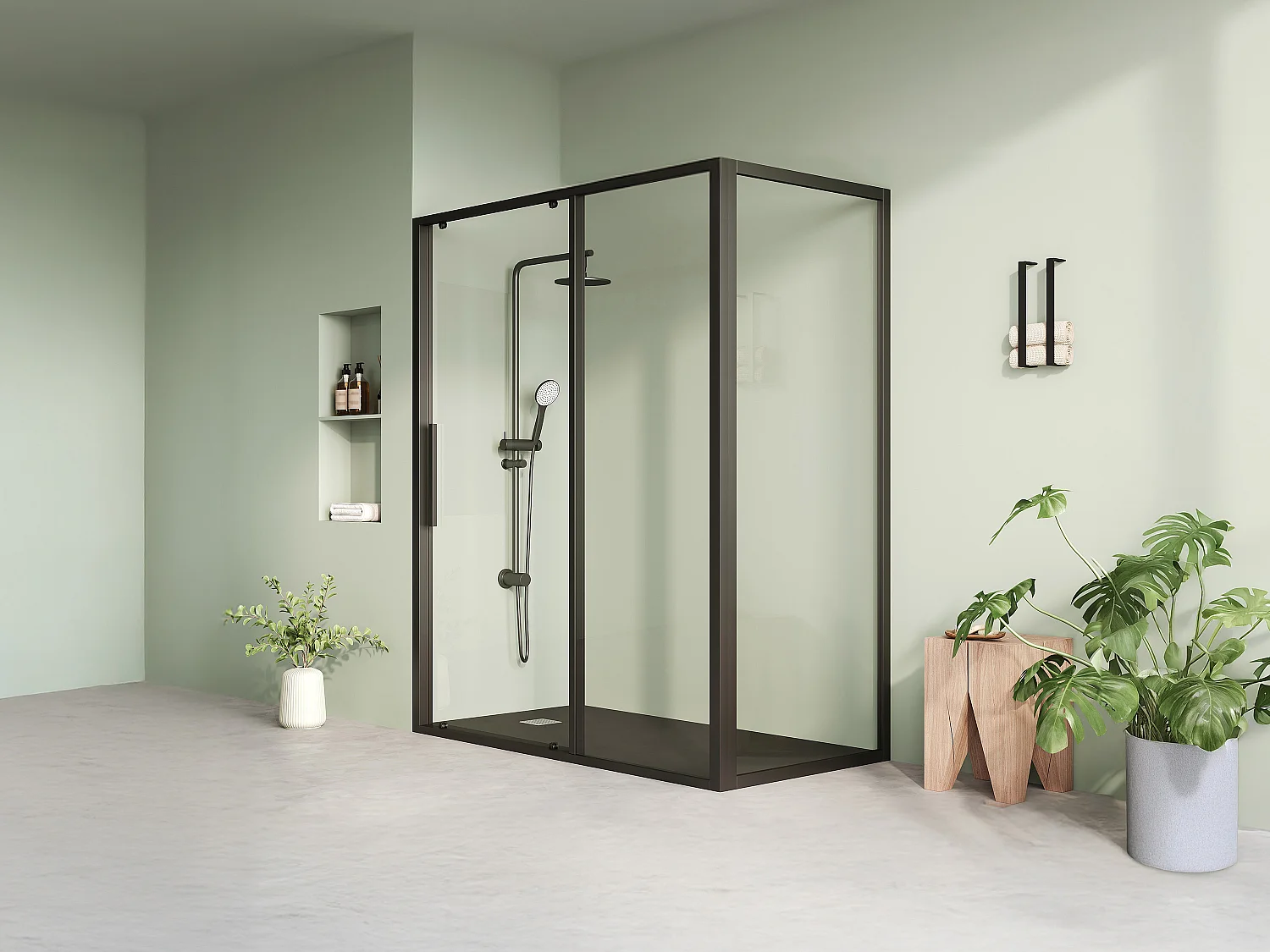 Paroi de douche avec porte coulissante noir mat style industriel - 160 x 80 x 195 cm - TORONI