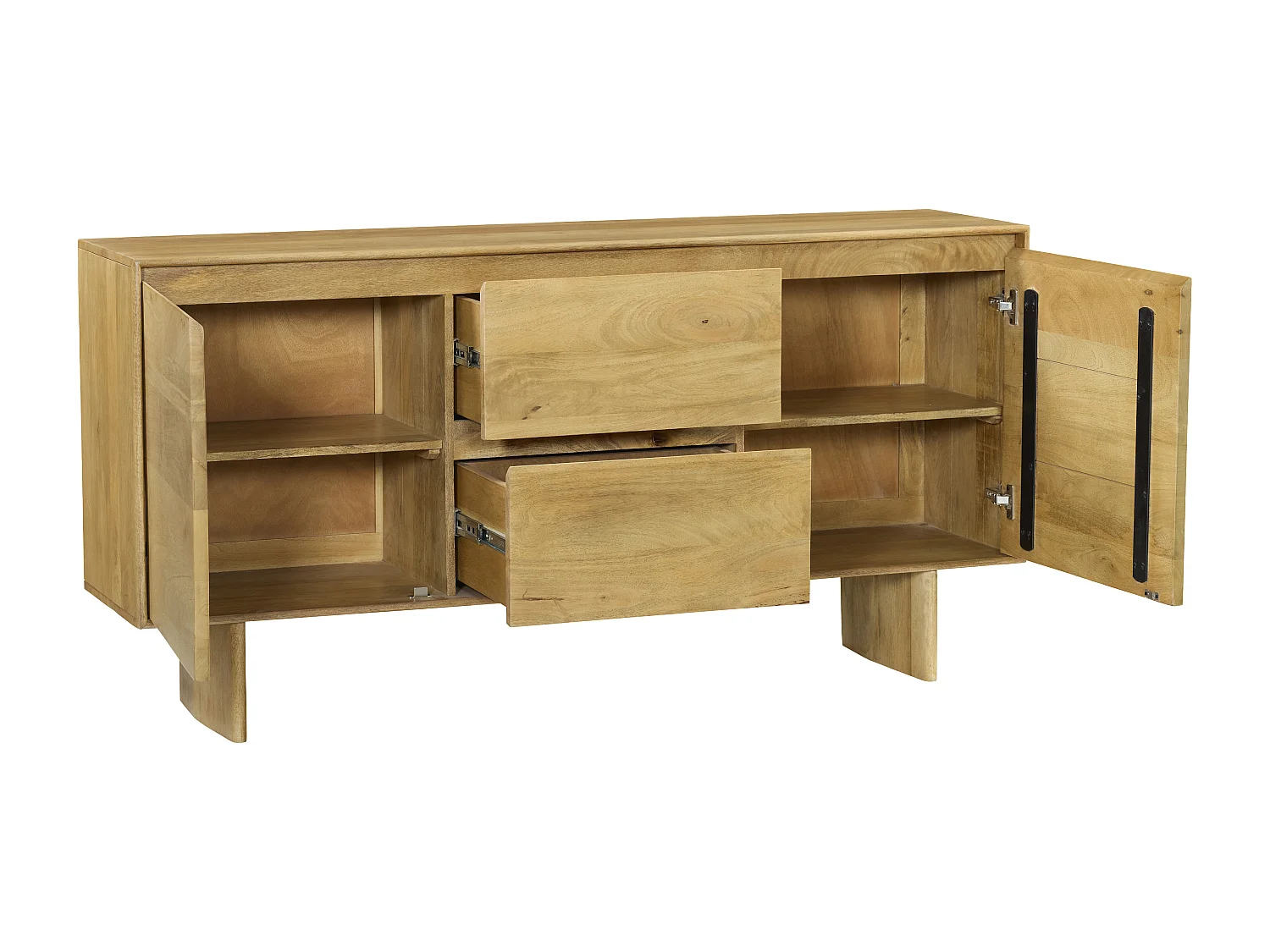 Buffet avec 2 portes et 2 tiroirs en bois de manguier - Naturel clair - MABERY