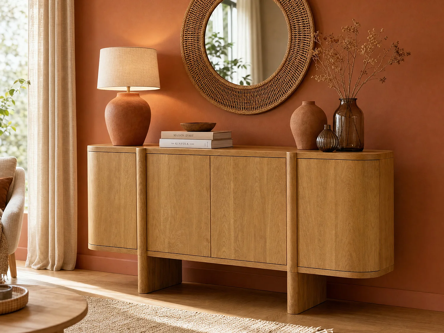 Buffet avec 4 portes en bois de manguier - Naturel clair - MELYRAN