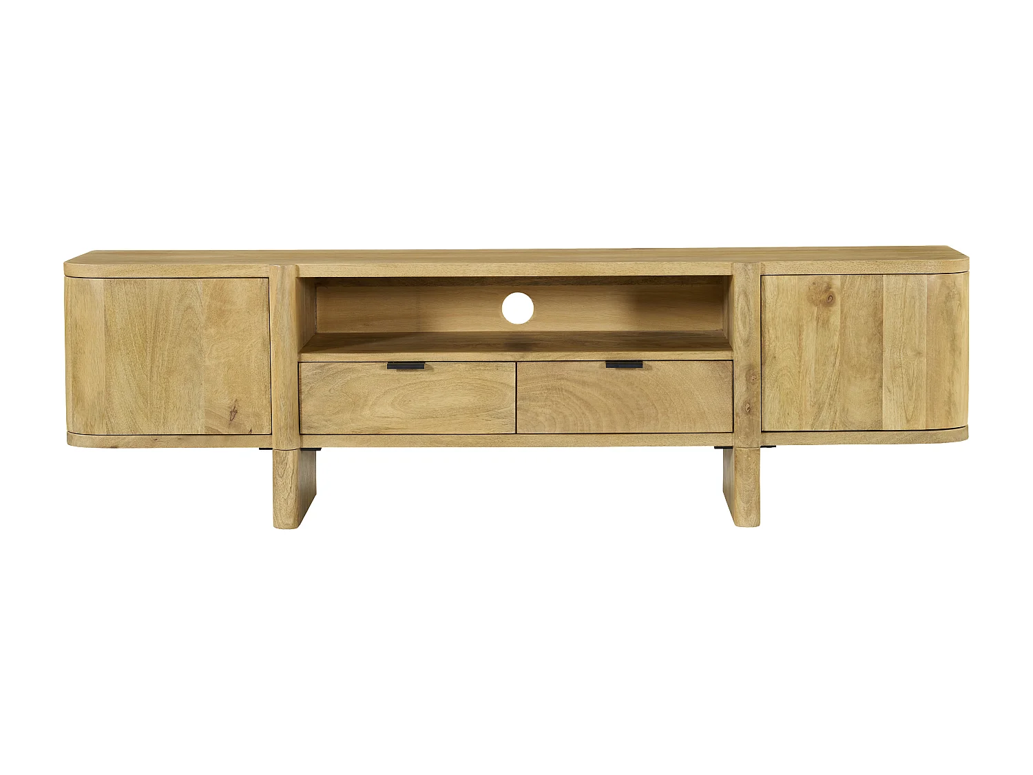 Meuble TV avec 2 portes, 2 tiroirs et 1 niche en bois de manguier - Naturel clair - MELYRAN